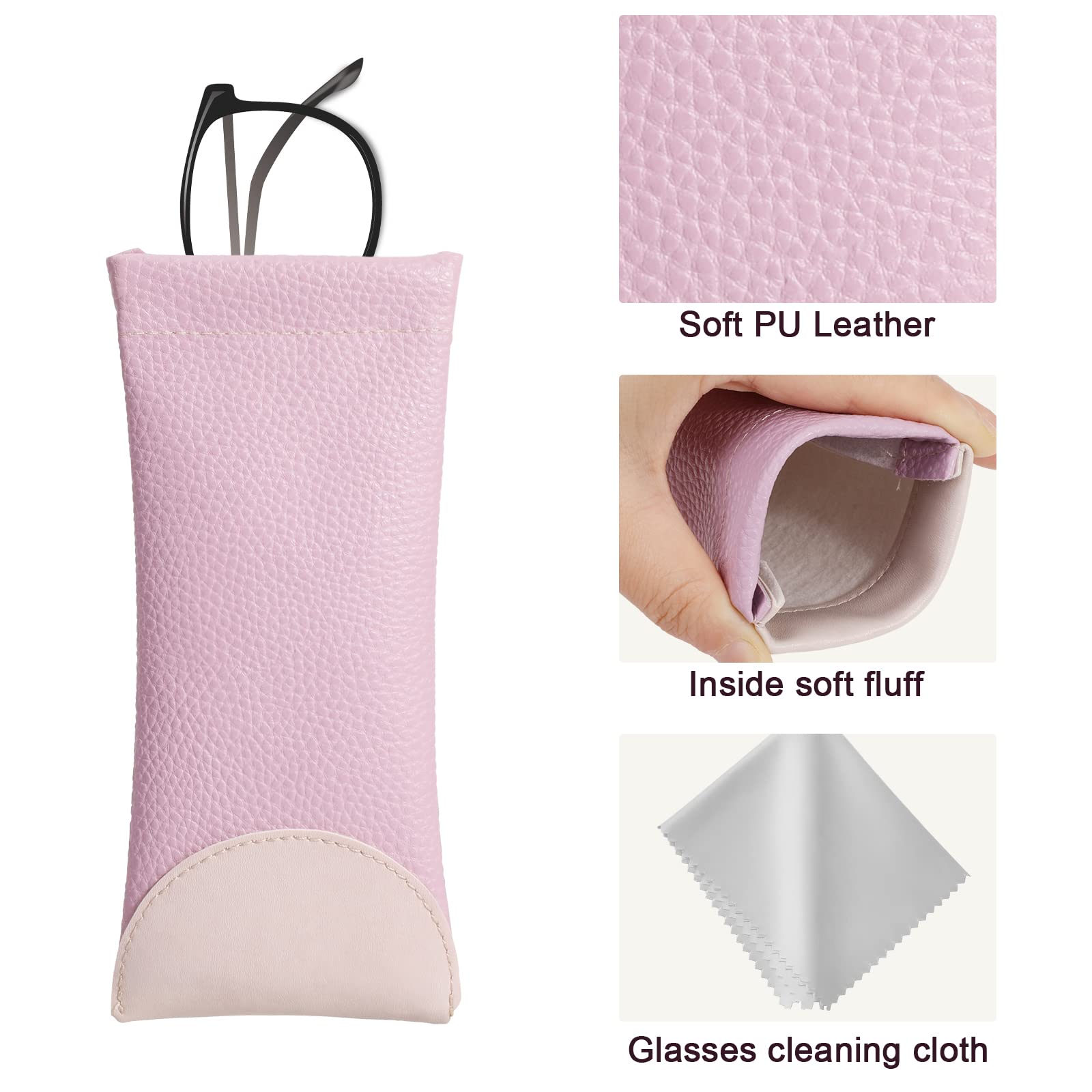 Hifot 3-Piece Leather Glasses Case Set with Cloth for Reading & Sunglasses - Travel & Daily Use