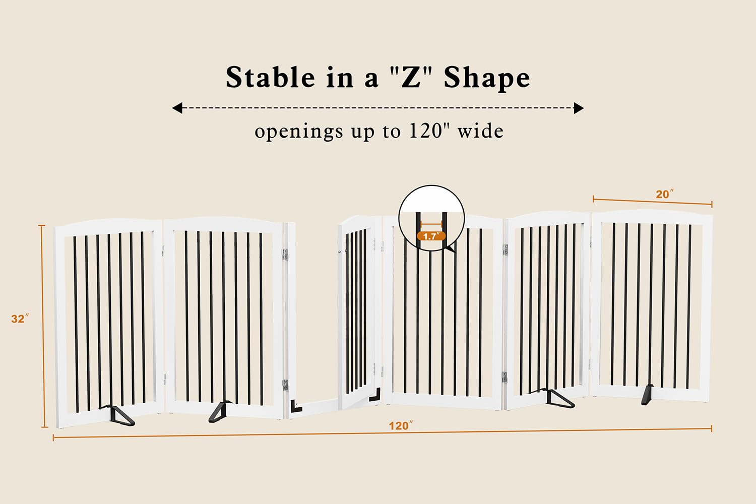 Freestanding Pet Gate with Door - Extra Wide 120 Inch Tall Dog Gate for House - 6 Panel 32