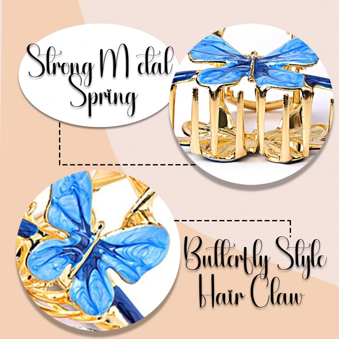 Myra Collection Butterfly Hair Clips - 2 Pack Multi-Design Hair Claws for Women & Girls, Transparent Metal Hair Clutchers with Premium Designs (Random Colors) - Perfect for Parties, Weddings, and Everyday Hairstyles