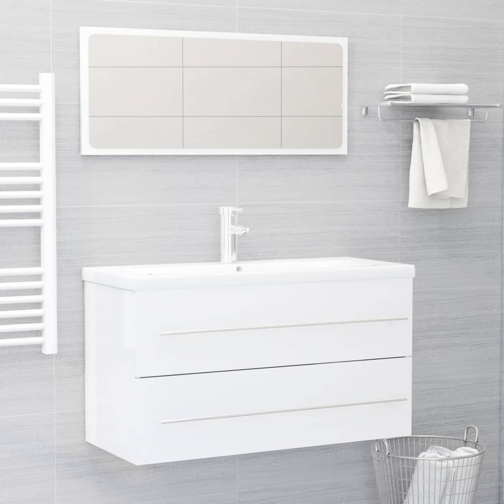 Modern White Bathroom Vanity Set with Sink, Mirror & Storage Cabinet - 2-Piece Chipboard Bathroom Furniture for Home Decor | Perfect for Small Bathrooms, Apartments & Guest Bathrooms