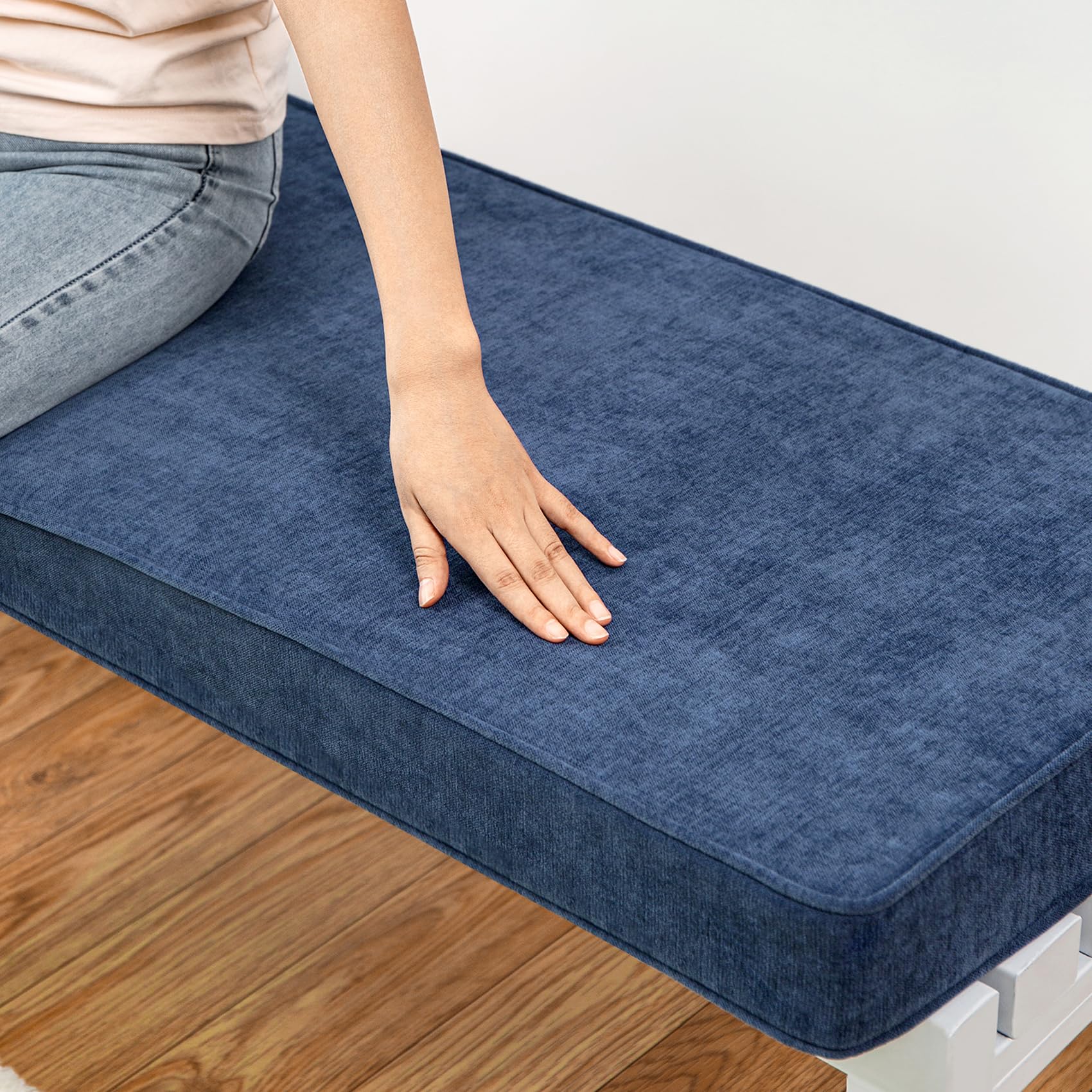 Premium Reversible Bench Cushion with Double Piping - 30x14x3 Inch Indoor Furniture Seat Pad for Piano Benches, Window Seats & Home Decor (Blue) | Comfortable & Stylish for Living Rooms, Sunrooms & Entryways
