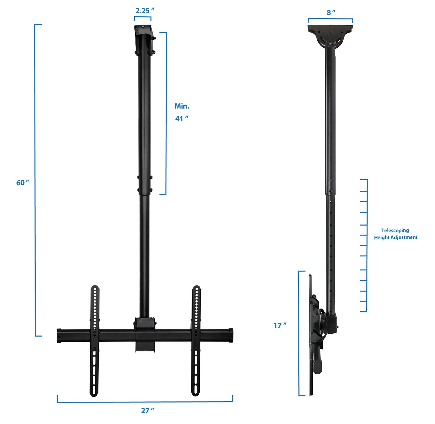 Mount-It MI-509L Black Ceiling TV Mount for 40-70 Inch Flat Screen TVs - Adjustable Height, Tilt & Swivel Bracket with VESA 600x400 Support - Perfect for Vaulted Ceilings in Living Rooms, Bedrooms & Home Theaters