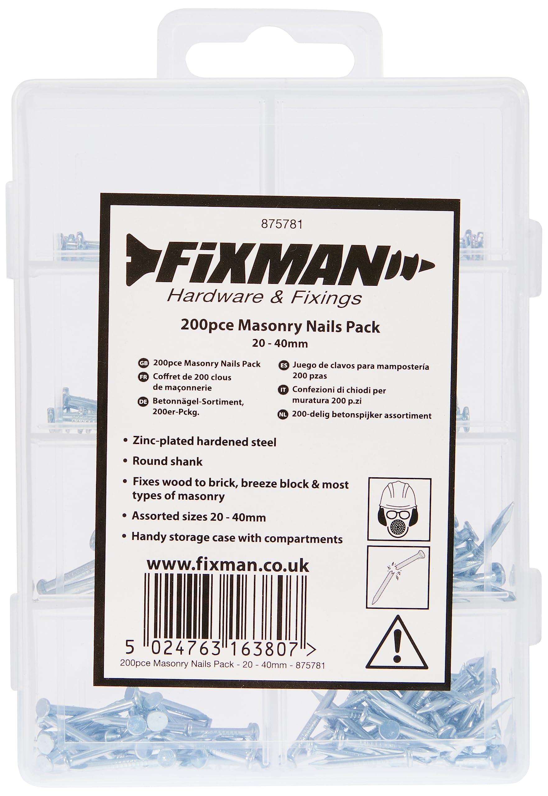 875781 Masonry Nails Pack of 200 Pieces - Heavy Duty Grey Concrete Nails for Brick, Stone & Concrete Projects - Perfect for Construction, DIY & Home Improvement