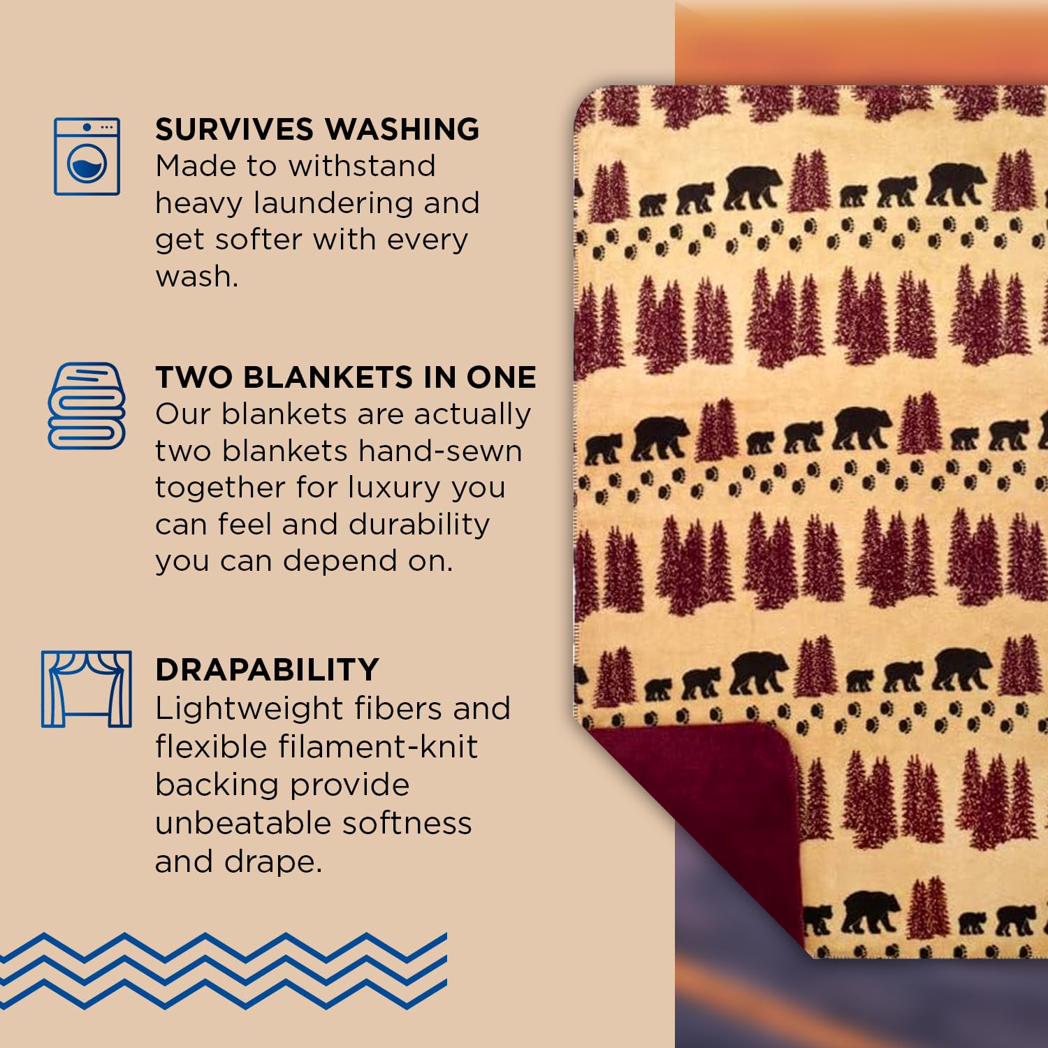 Denali Ultimate Comfort Rustic Throw Blanket - Wheat Bear Design (60x70) - Cozy Flannel Fleece Blanket for Couch, Bed & Winter Camping - Soft Warm Blanket Gift for Women & Men