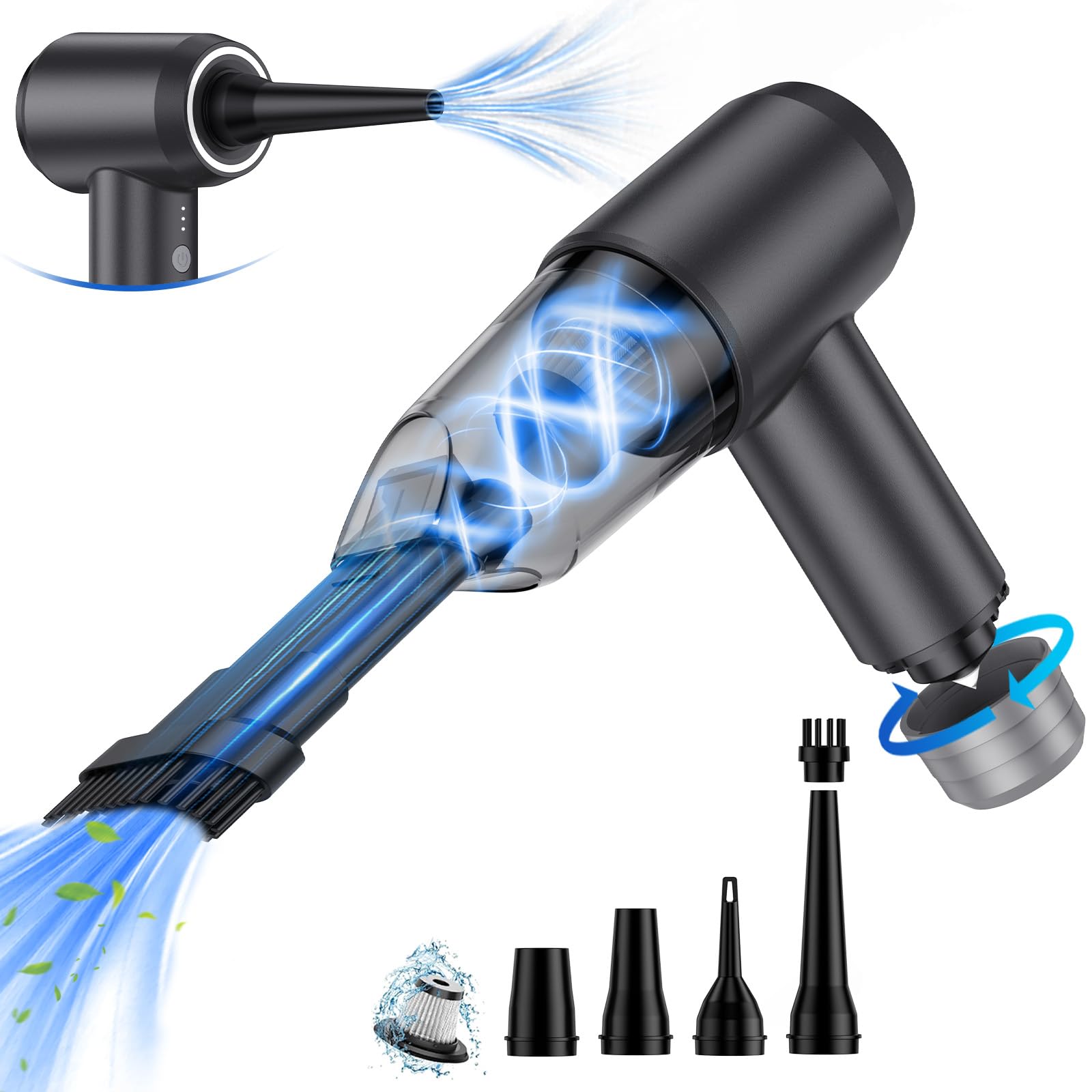 18KPA Cordless Car Vacuum Cleaner - 6-in-1 Air Duster & Safety Tool for Home/Office/Car Use