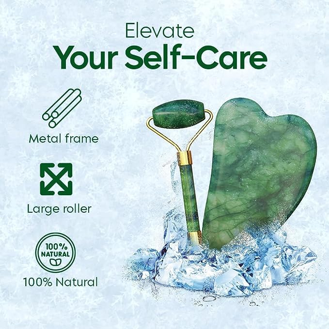 ShopiMoz 2-in-1 Ice Roller & Jade Roller Set for Face, Eyes & Body - Reusable Cooling Massage Therapy for Skin Care & Relaxation - Perfect for Puffiness Relief, Anti-Aging & Stress Relief at Home or Travel