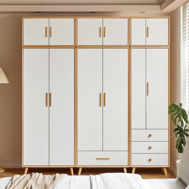 Solid Beech Wood Wardrobe Set - Modern Closet Organizer for Bedroom, Living Room & Office Storage
