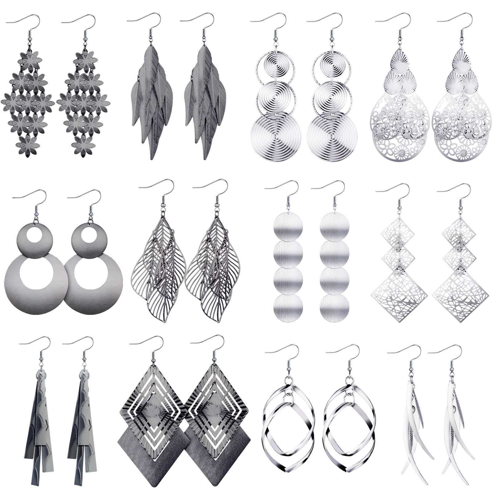 12 Pairs Bohemian Drop Dangle Earrings for Women - Long Fringed Vintage Statement Jewelry Set - Perfect for Parties, Weddings & Everyday Wear
