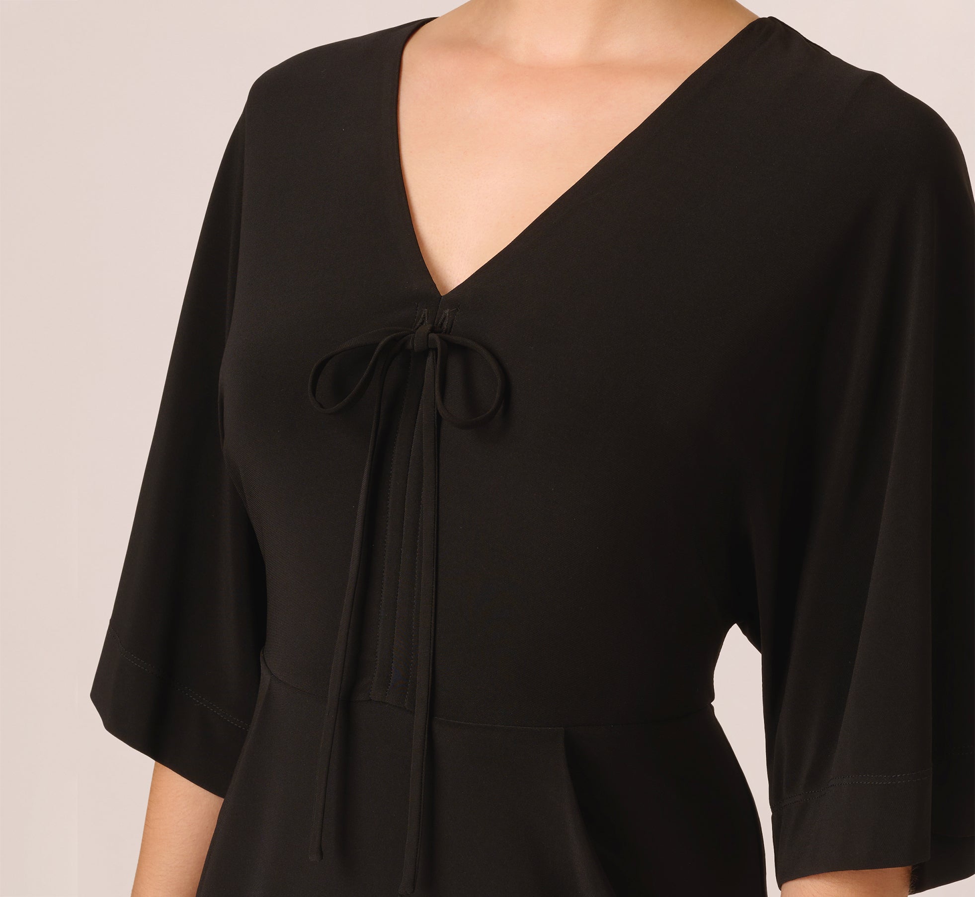 Black Jersey Midi Dress with Dolman Short Sleeves - Flowy Casual Summer Dress for Beach, Brunch & Date Nights