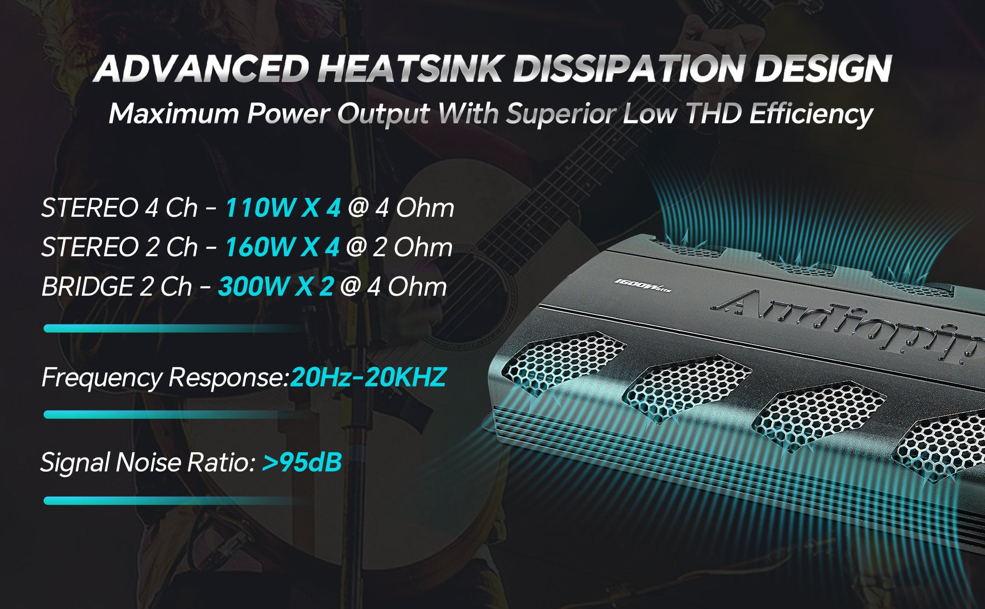 4 Channel Class A/B Mosfet Power Amplifier - APDLO 2504 High Power Car Audio Amp for Home Theater & Professional Sound Systems
