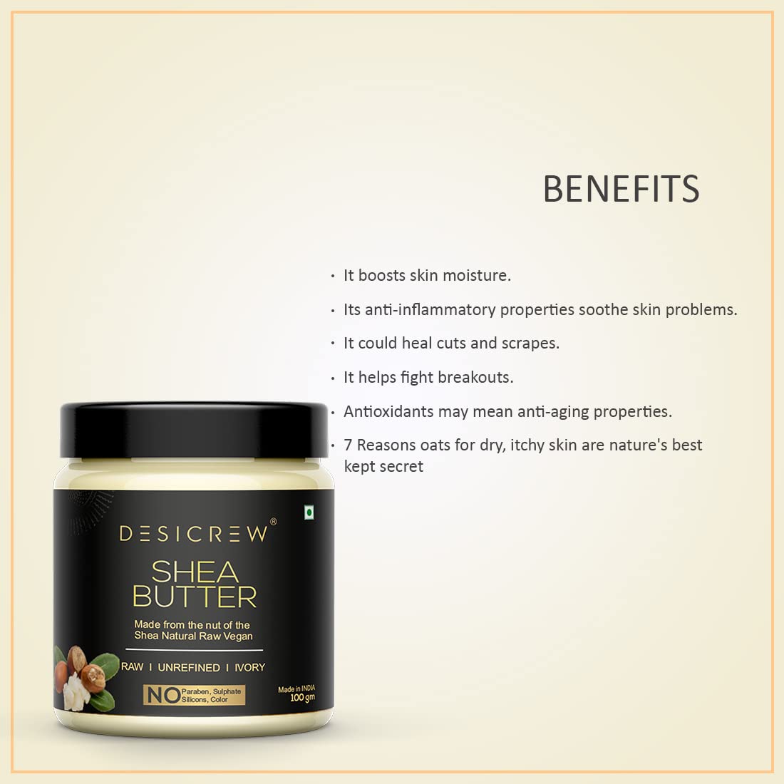 Pure Organic Ivory Shea Butter - Raw, Unrefined, African Origin (100g) | Best for Face, Skin, Body & Lip Care - Natural Moisturizer for Dry Skin, Hair Treatment & DIY Beauty Products