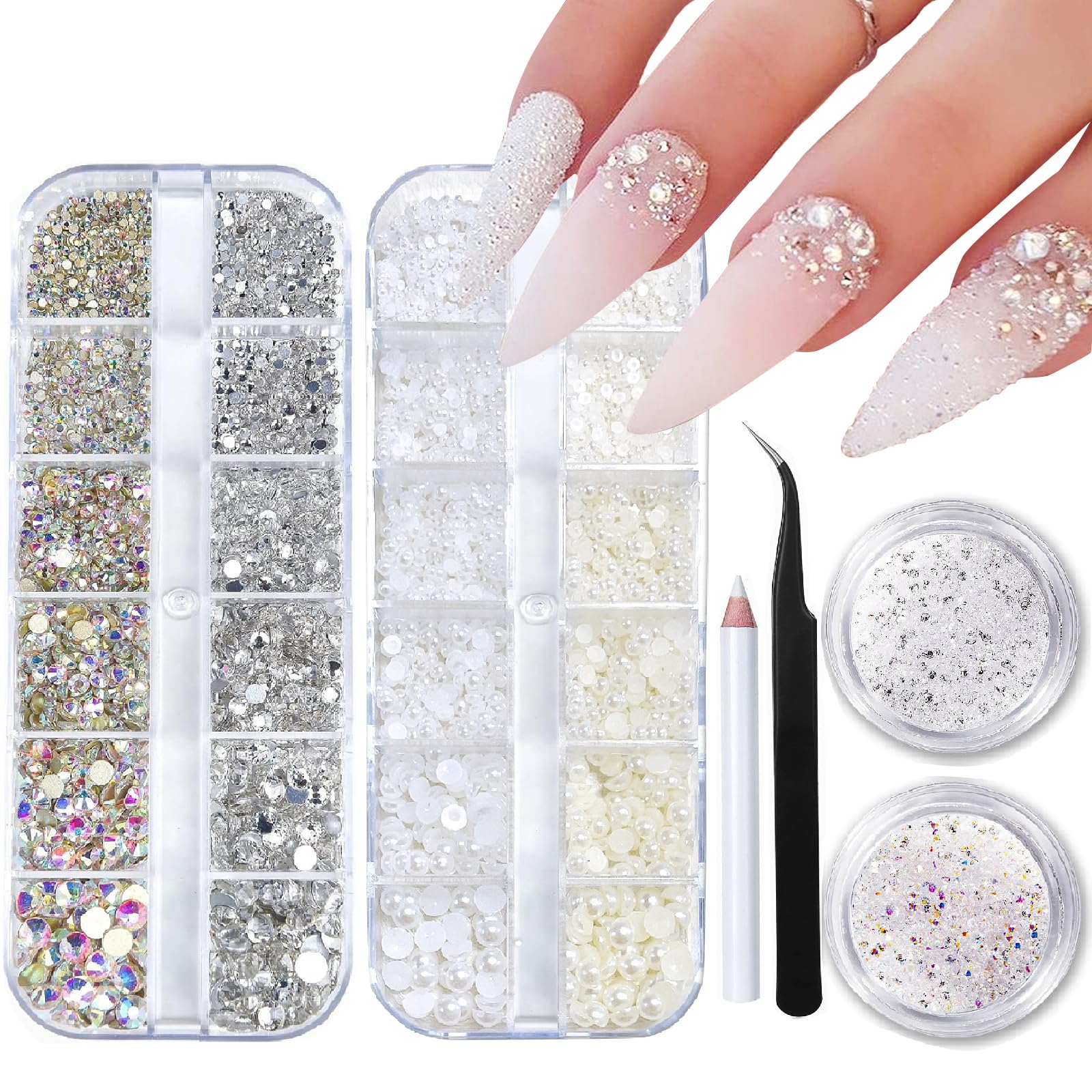 4 Boxes Flatback Rhinestones & Pearls Nail Art Charms - Half Round Design Nail Gems for Acrylic Nails, DIY Nail Decor, Manicure & Pedicure - Perfect for Wedding, Party, Salon & Home Nail Art Designs