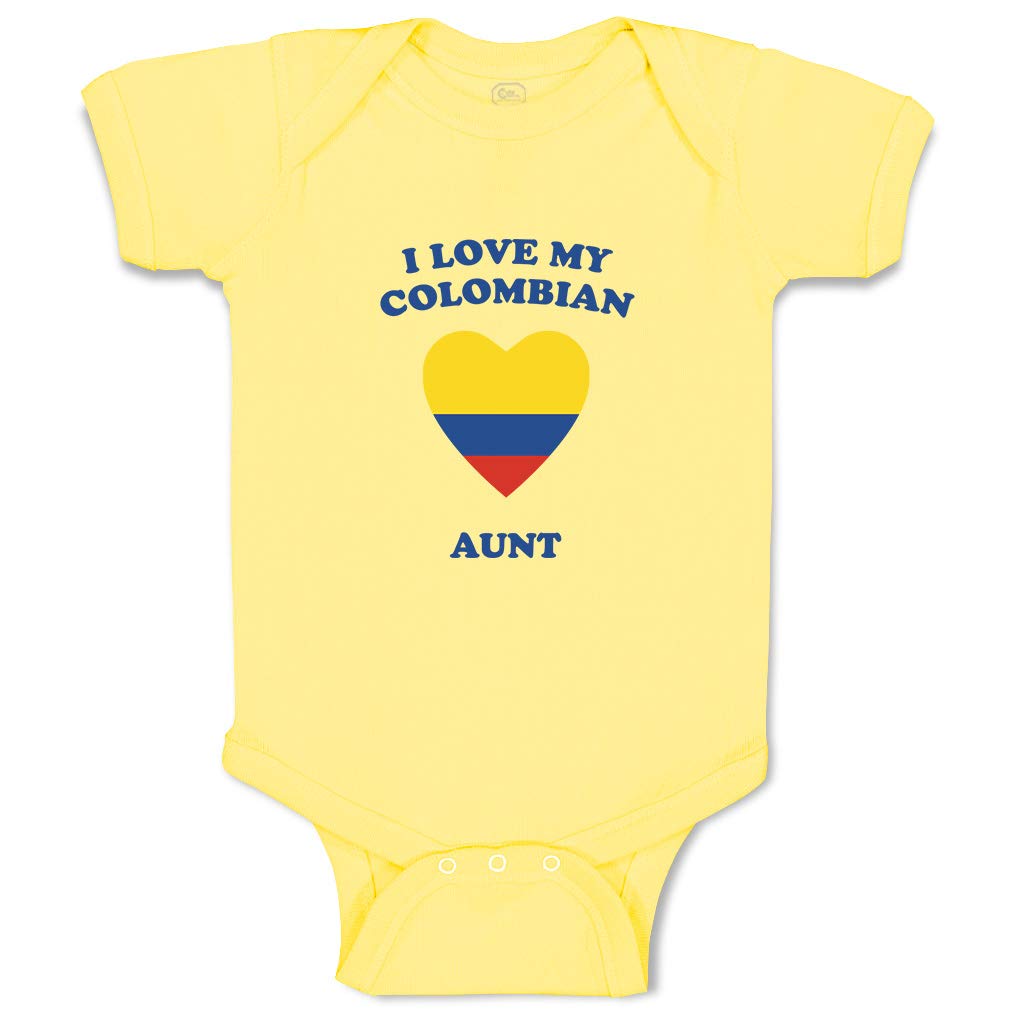 Custom Funny Baby Bodysuit - 'I Love My Colombian Aunt' Yellow Cotton Onesie for 6-Month-Old Boys & Girls | Perfect for Family Gatherings, Photo Shoots & Special Occasions