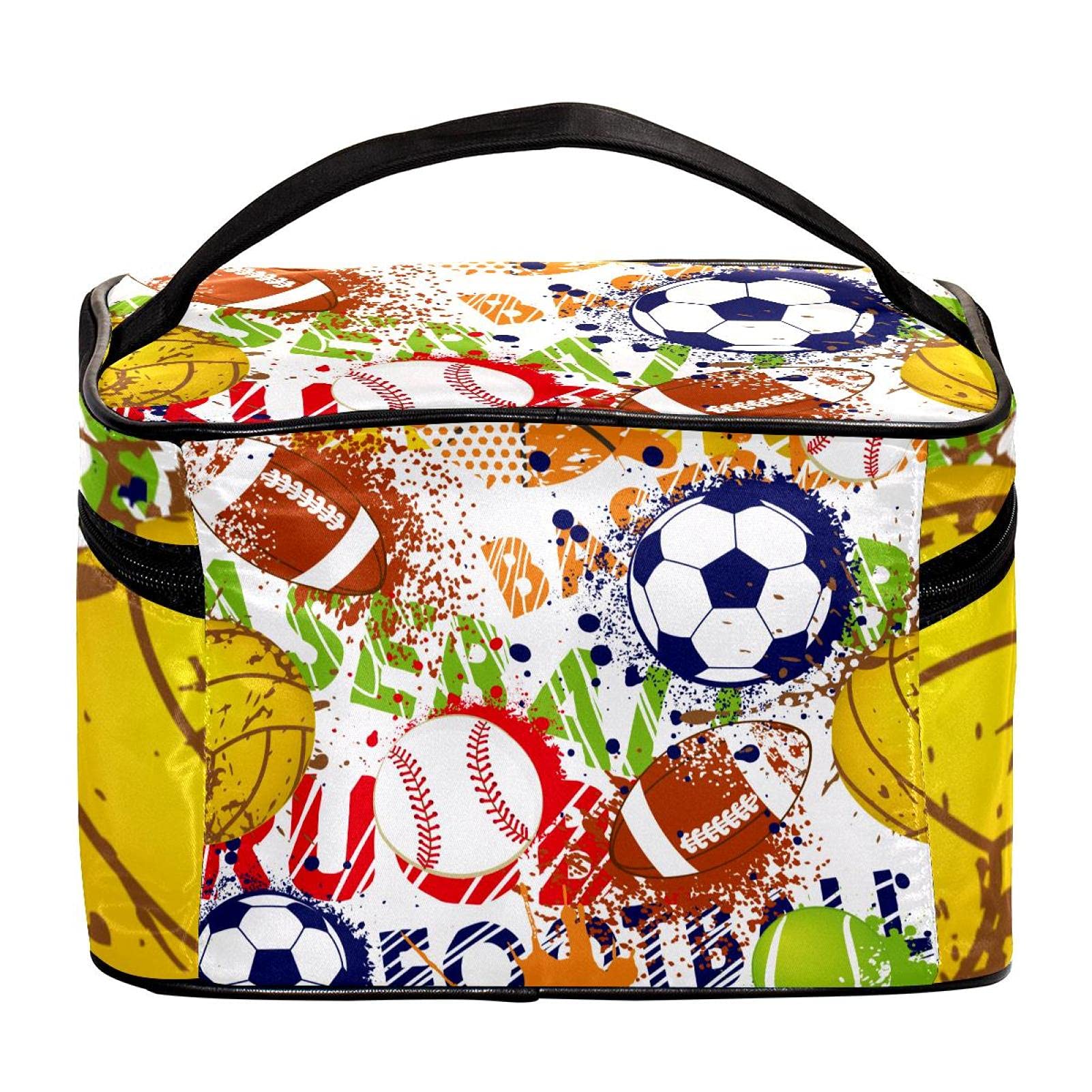 Colorful Large Cosmetic Makeup Bag for Women & Girls - Baseball Football Rugby Travel Design - Zippered Toiletry Organizer Case for Makeup, Skincare, Gym & Travel Essentials