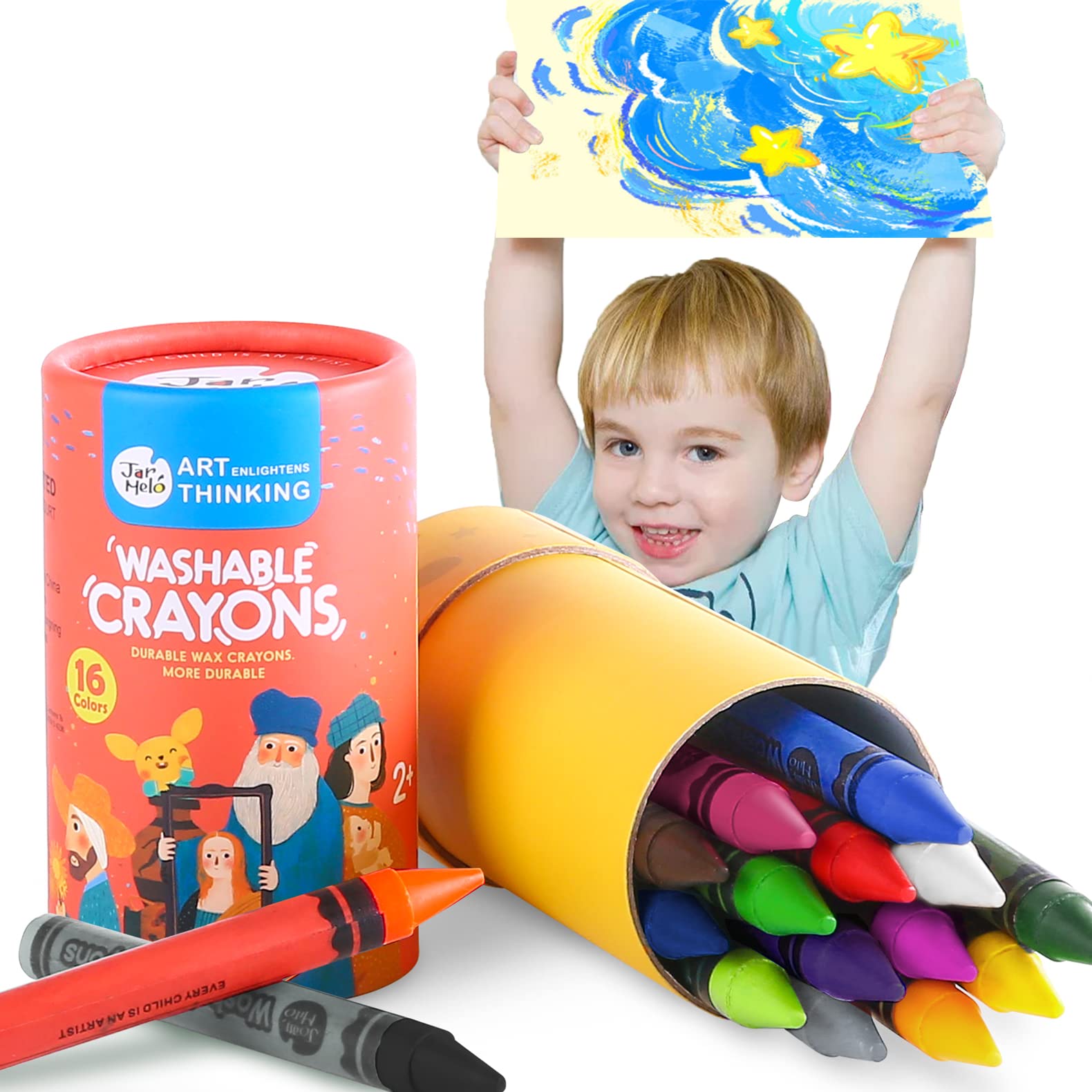 **Jar Melo 16-Color Jumbo Crayons for Toddlers & Kids – Non-Toxic, Washable, Easy-Grip Large Crayons – Safe Art Supplies for Babies & Children – Perfect for School, Home & Gift Giving**