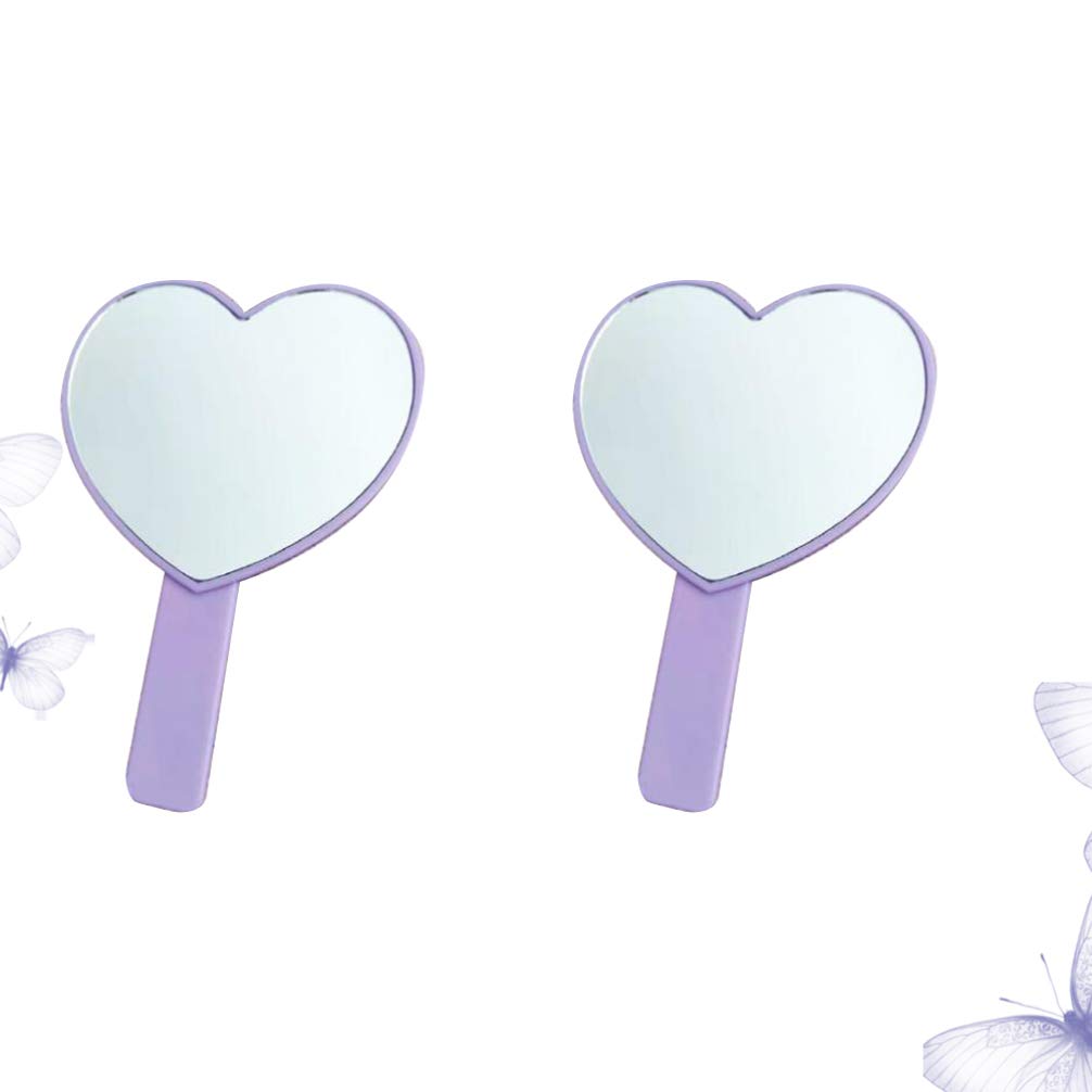 2Pcs Heart-Shaped Handled Makeup Mirror - Compact Cosmetic Mirror with Handle for Women & Girls, Purple - Perfect for Home, Salon, Travel & Gift Giving
