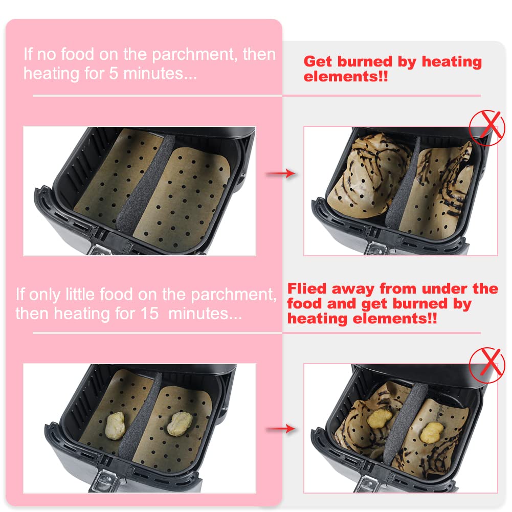 BYKITCHEN 100pcs Nonstick Air Fryer Liners Square - Compatible with Ninja Foodi Dual Zone Air Fryer & AF300UK, Unbleached Parchment Paper for Healthy Cooking | Perfect for Roasting, Baking, and Air Frying Chicken Wings, Vegetables, and Snacks