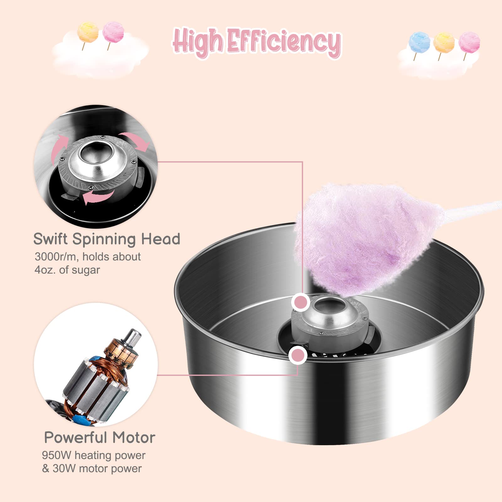 ROVSUN 21 Inch Commercial Cotton Candy Machine - Electric Candy Floss Maker with Stainless Steel Bowl, Sugar Scoop & Storage Drawer - Perfect for Home Parties, Carnivals, and Events
