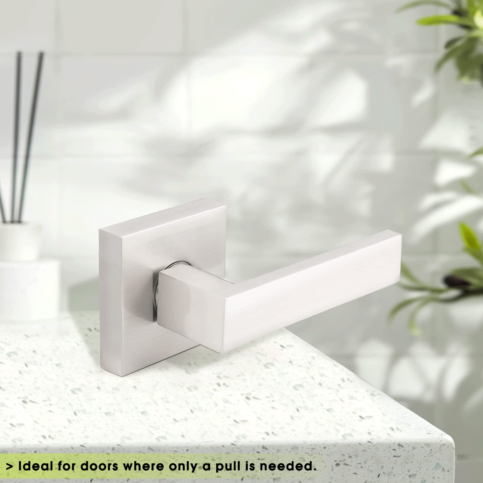 Square Dummy Door Levers Satin Nickel - Heavy Duty One-Sided Door Lock Hardware (15-Pack) - Perfect for Interior Doors, Closets, and Decorative Home Security