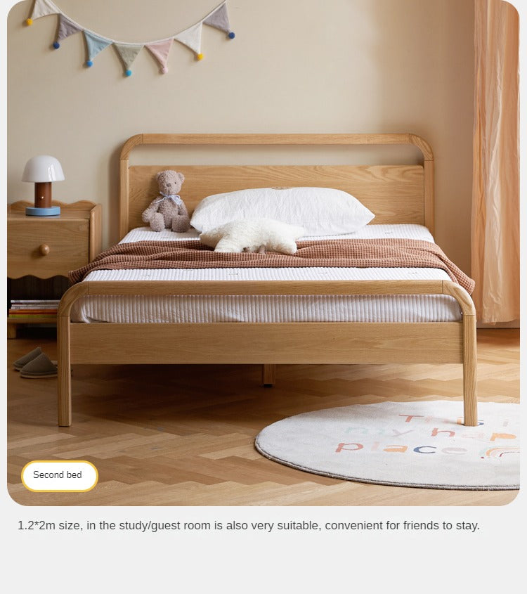 Solid Oak Wood Single Platform Bed with Wheels - No Headboard, Modern Minimalist Bed Frame for Small Spaces, Dorm Rooms & Guest Bedrooms