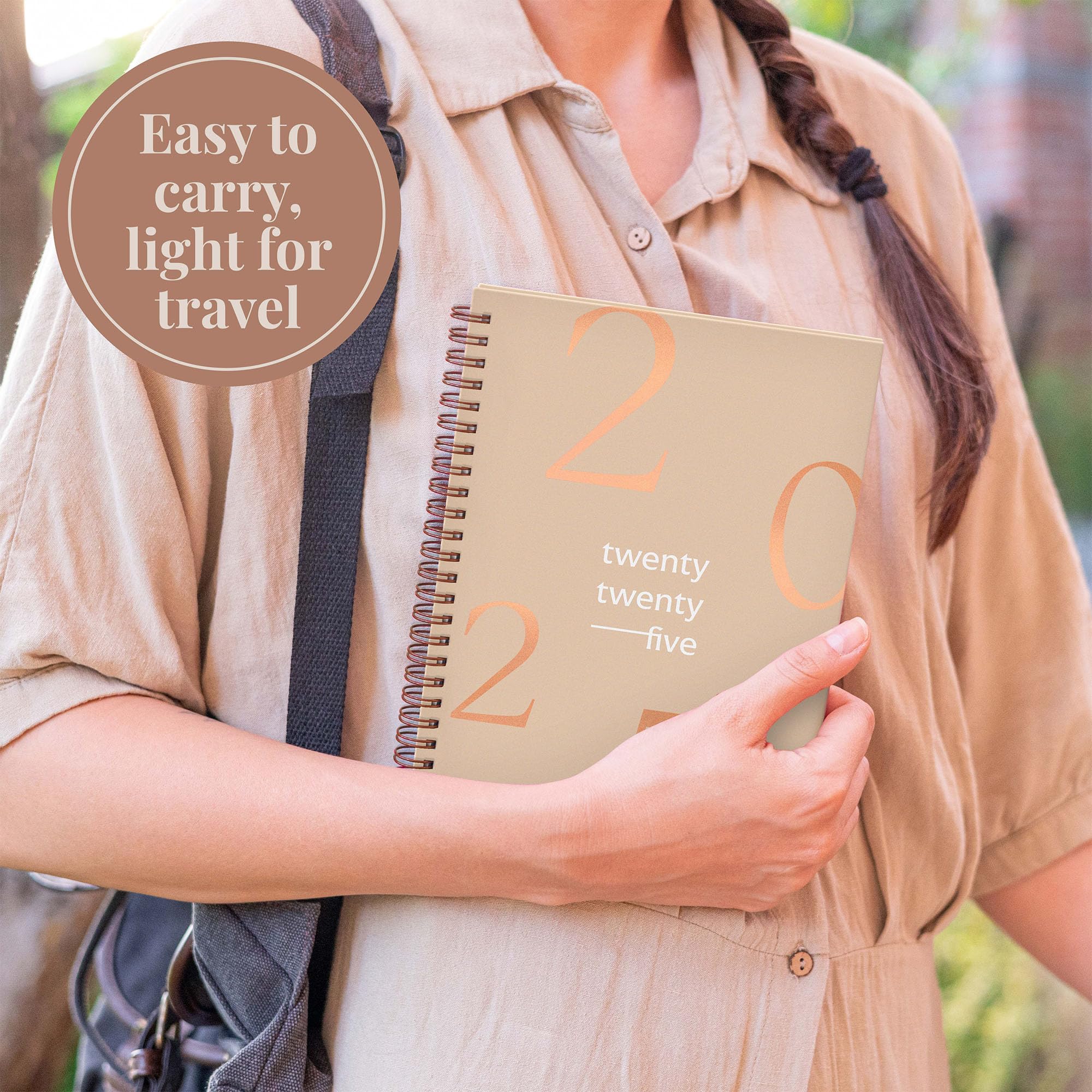 Rileys & Co 2025 Floating Weekly Planner - Jan-Dec 2025, 6x8 Inch Beige Flexible Cover Planner with Monthly & Weekly Layouts, Notes Pages & Twin-Wire Binding | Perfect for Work, School & Personal Organization