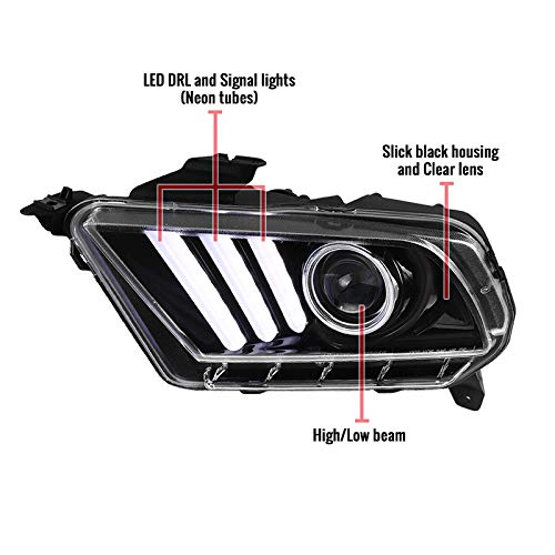 2010-2014 Mustang Clear Lens LED Headlights with Glossy Black Bezel, DRL & Sequential Turn Signals - Upgrade Your Ride for Daytime Visibility & Nighttime Style (Perfect for Street Driving, Car Shows & Night Cruising)