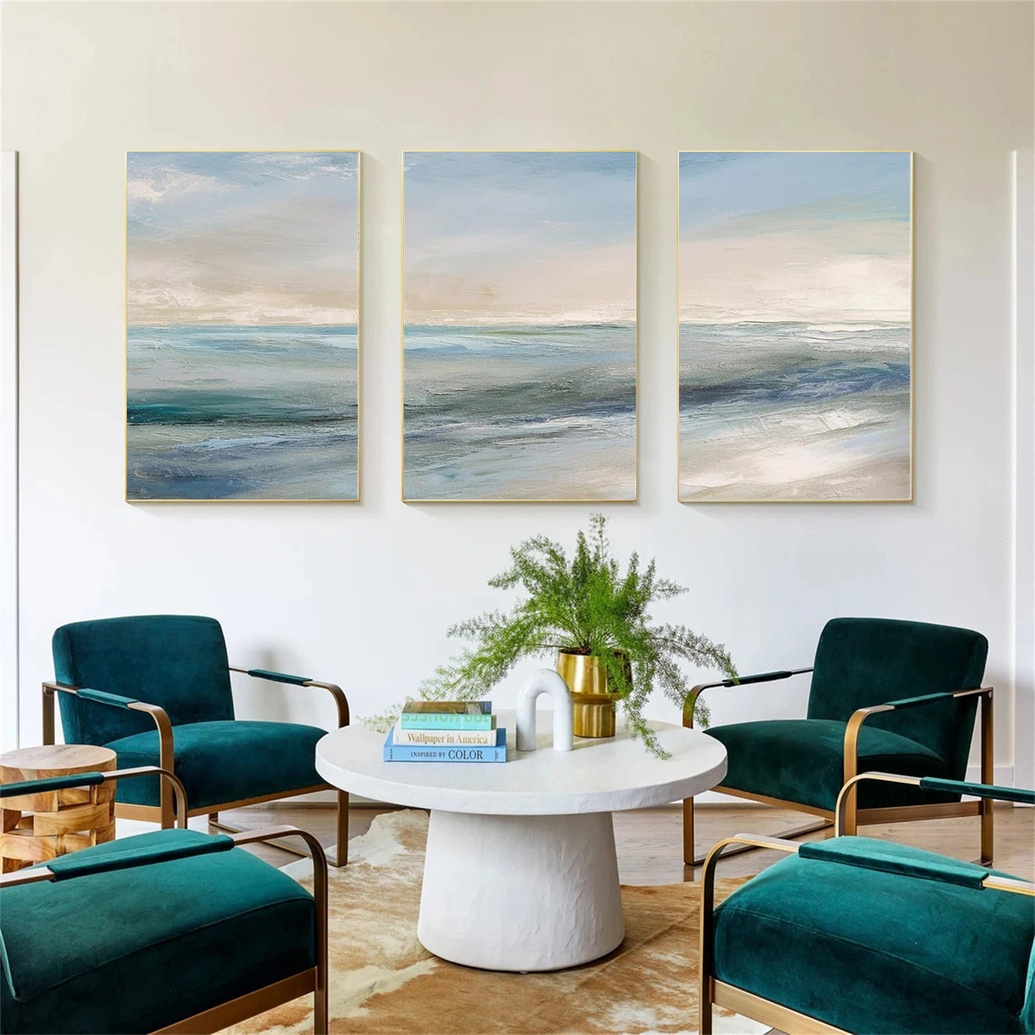Ocean and Sky Wall Art - Set of 3 Canvas Paintings (OS 262) | Coastal Beach Decor for Living Room, Bedroom & Office