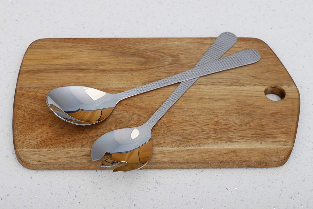 Premium 2-Piece Stainless Steel Serving Set with Hammered Finish Handles - Elegant Hosting Utensils for Dinner Parties, Buffets & Holiday Entertaining - Silver