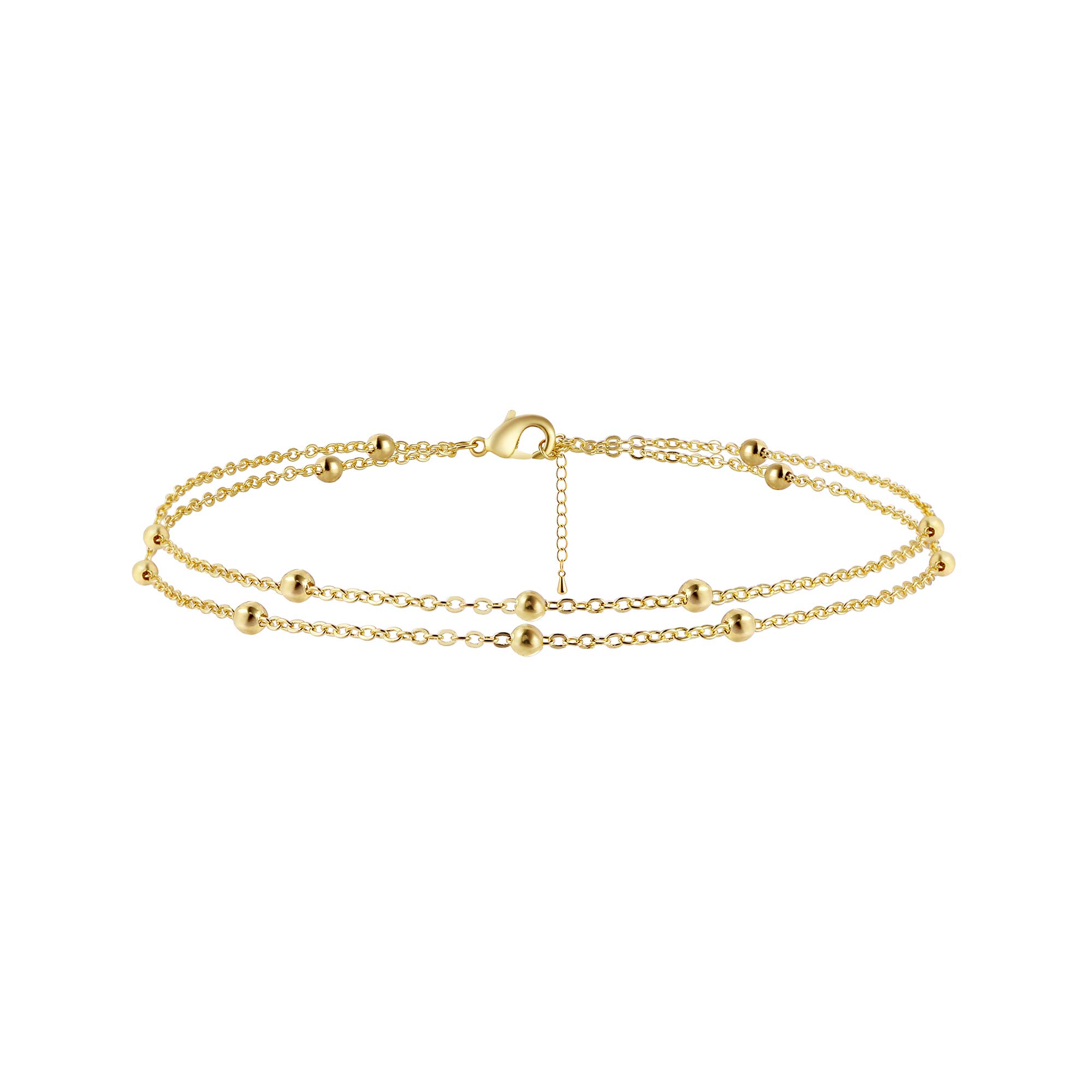14K Gold Plated Delicate Layered Beaded Anklet Bracelet for Women - Dainty Satellite Beads Summer Beach Foot Jewelry - Perfect for Everyday Wear, Vacation Accessories & Gift Giving