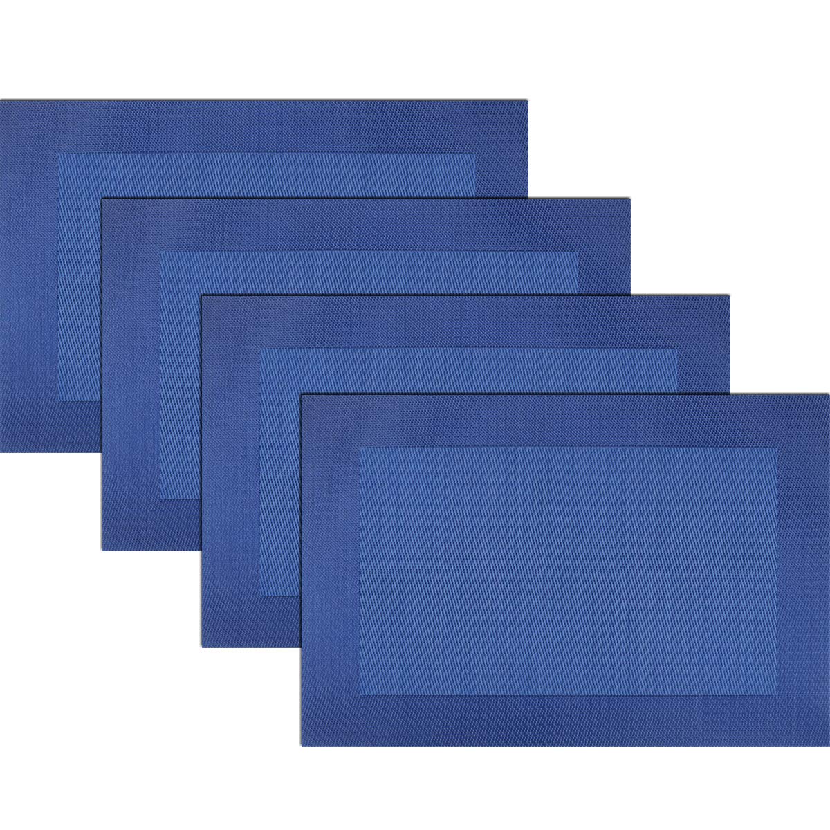 Heat-Resistant Vinyl Placemats Set of 4 - Washable & Easy Clean Plastic Table Mats for Dining, Kitchen, Office - Blue Home Decor