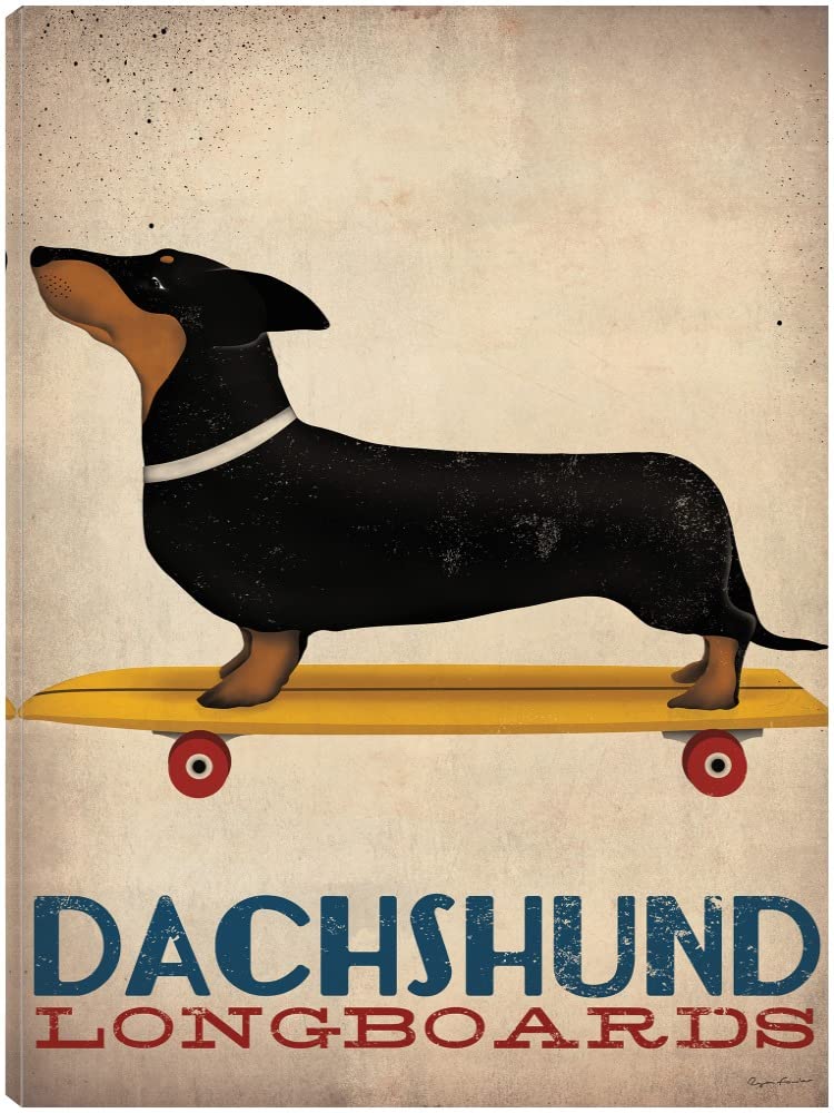 Premium Dachshund Longboards Canvas Wall Art - Handmade by Artist Ryan Fowler - 24x32 Inch Ready to Hang Painting - Perfect for Living Room, Bedroom, Office & More - Unique Home Decor Gift Idea for Dog Lovers