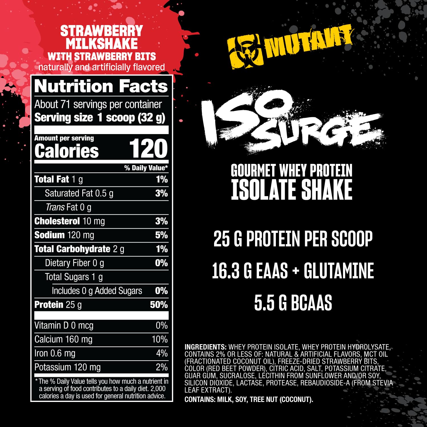 Mutant ISO Surge Whey Protein Isolate Powder - Fast Muscle Recovery & Growth, 5 lb Strawberry Milkshake for Post-Workout, Bulking & Strength Training