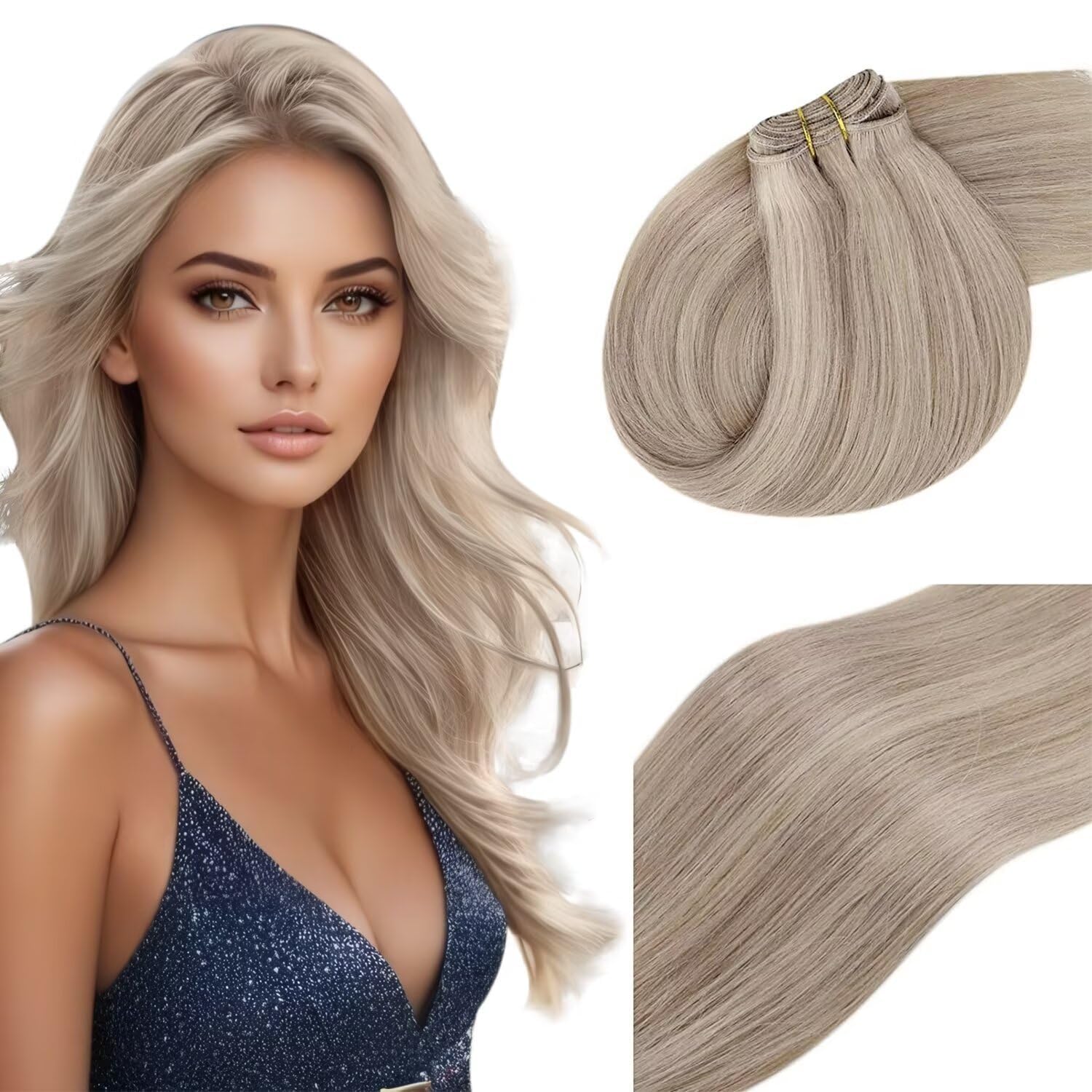 20 Inch 80G Blonde Human Hair Extensions - Golden Blonde & Light Blonde Sew-in Weft, 100% Real Human Hair, Straight & Thick Full Head Weft for Natural Look | Perfect for Parties, Weddings & Daily Styling