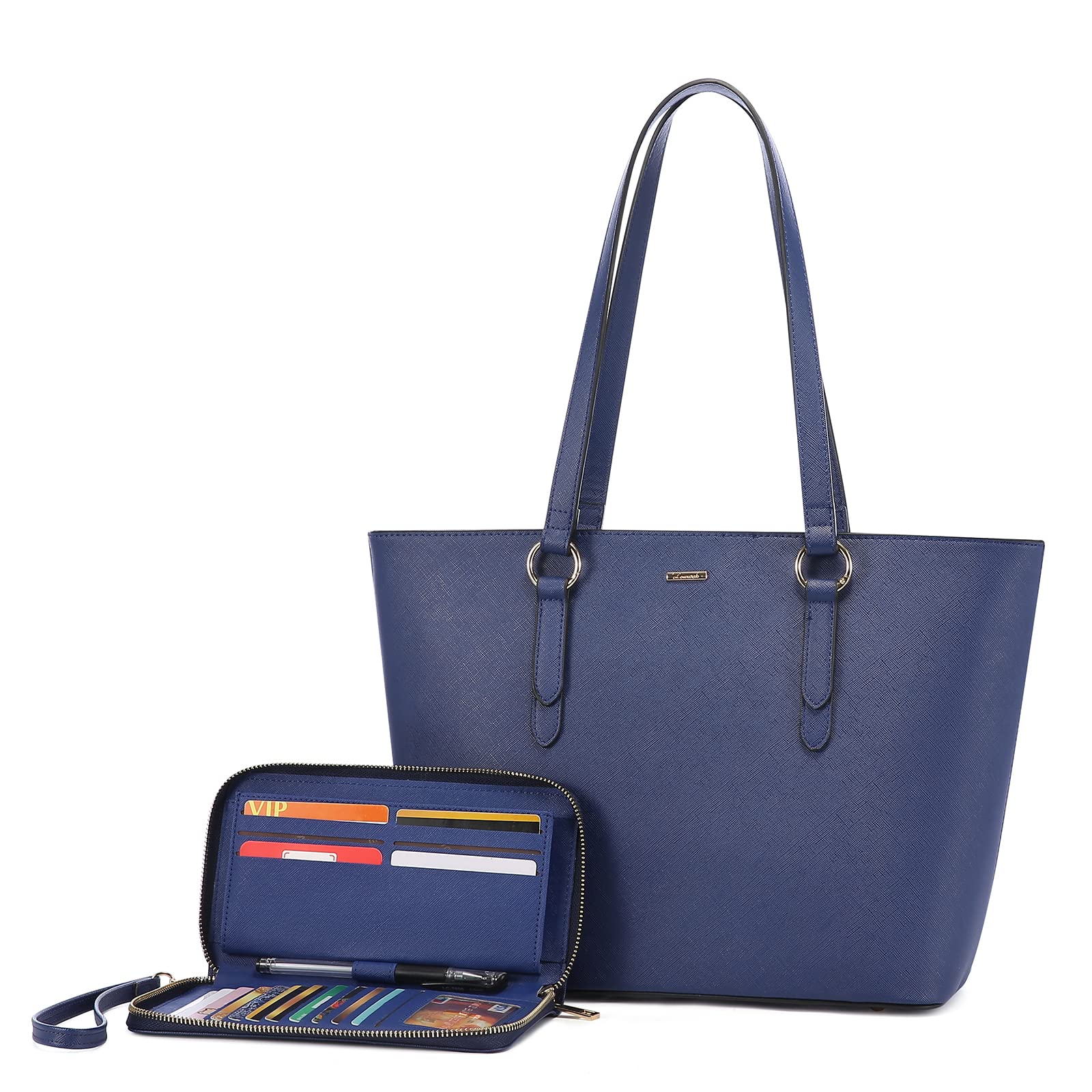 LOVEVOOK Women's Leather Tote Bag and Wallet Set - Stylish Work Purse & Shoulder Bag with Matching Wallet (2-Piece Set) - Perfect for Office, Travel, and Everyday Use