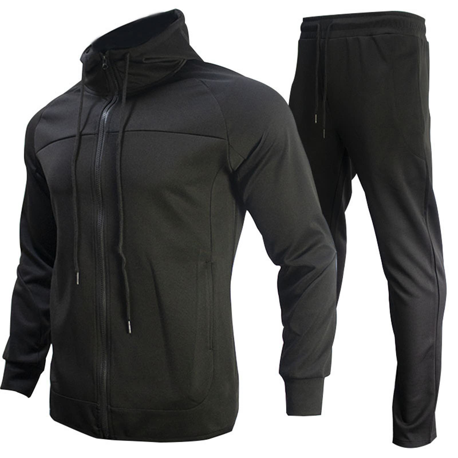 Men's Two-Piece Tracksuit Set - Contrast Trim Stand Neck Zipper Sweatshirt & Jogging Sweatpants | Casual Sportswear for Workout, Gym, Running & Lounge Wear