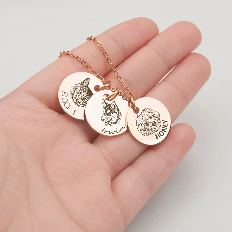 Personalized Pet Photo Disc Pendant Necklace - Custom Engraved Memorial Jewelry for Dogs & Cats - Perfect Gift for Pet Lovers, Anniversary & Special Occasions | XL5117