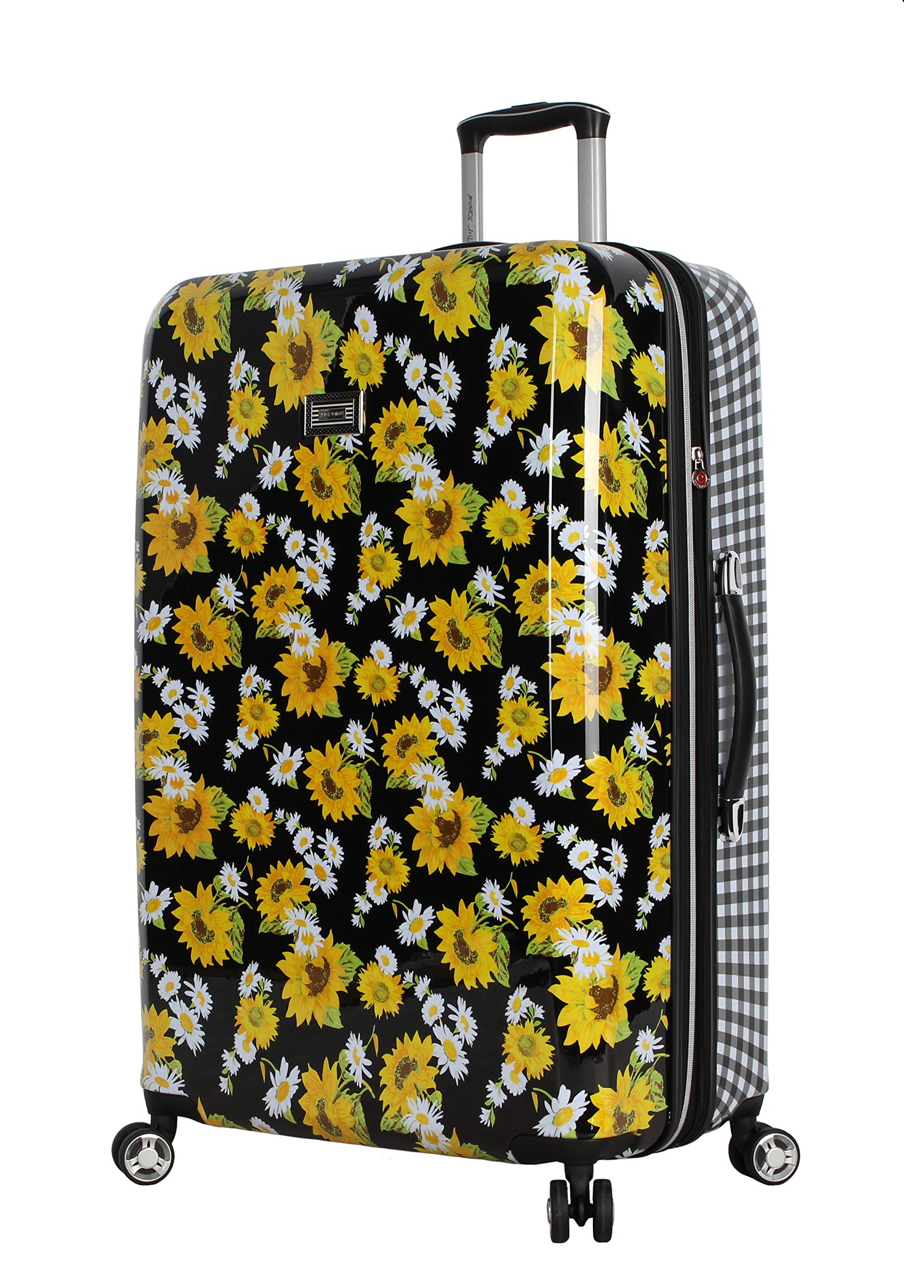 Betsey Johnson 30 Inch Checked Luggage - Expandable Scratch Resistant ABS+PC Hardside Suitcase - Lightweight Designer Spinner Wheel Luggage for Women - Perfect for Air Travel & Vacation Getaways