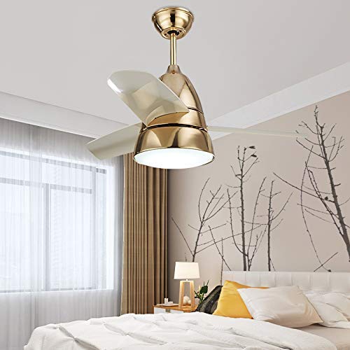 LITFAD 10.24 Inch Gold LED Ceiling Fan with Light - 3 Blade Modern Chandelier Pendant for Bedroom & Living Room - 110V-120V Indoor Ceiling Fan Light Fixture