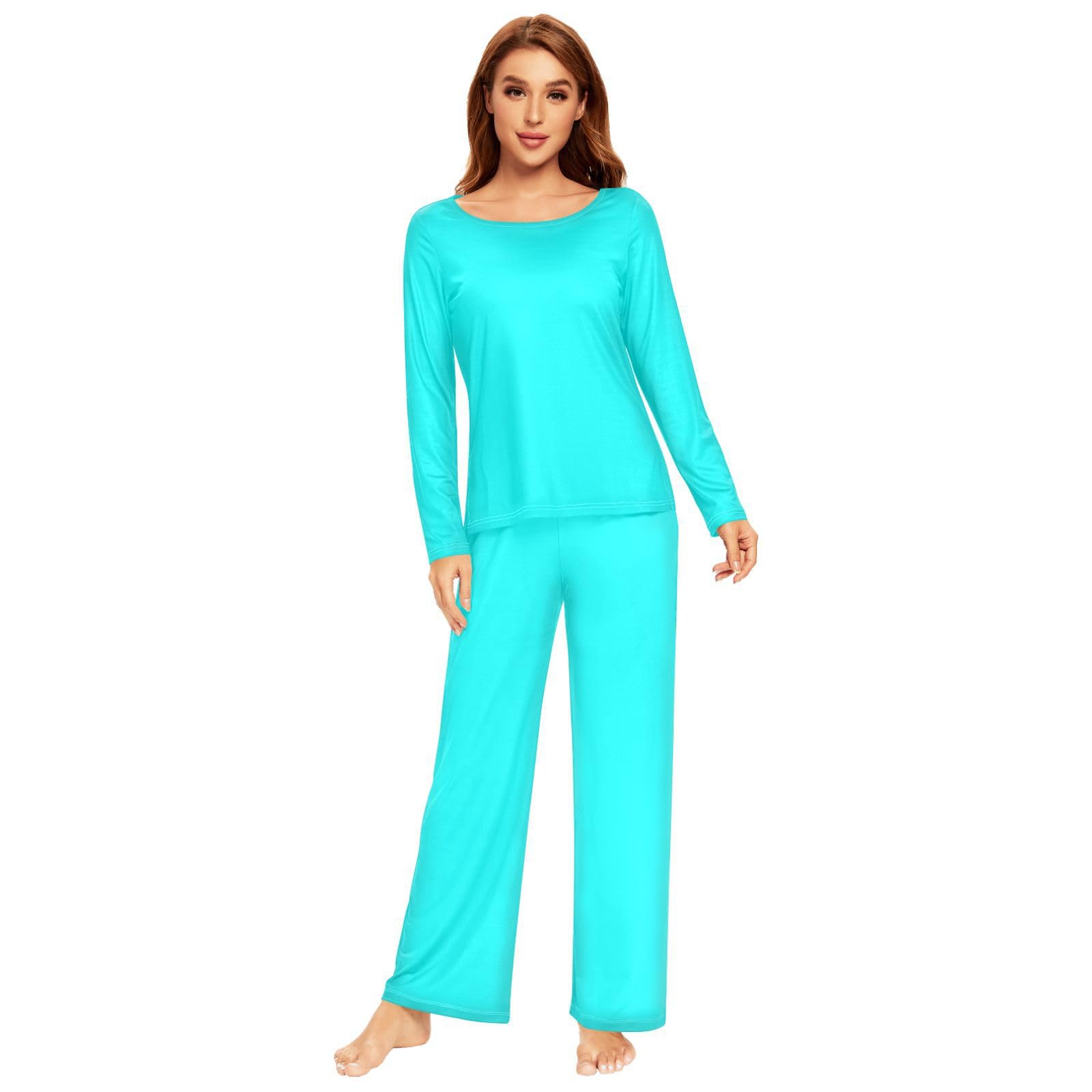 Blue Women's Pajama Set - Soft Long Sleeve Sleepwear Top & Pants Lounge Outfit 20804 | Cozy Nightwear for Relaxing at Home, Sleepovers & Winter Comfort