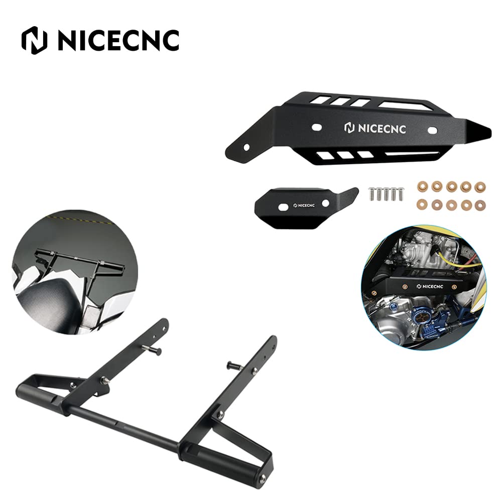 NICECNC Black Rear Wide Grab Bar & Mid Pipe Heat Shield Compatible with Yamaha Raptor 700/700R - Heavy Duty Off-Road Protection for Dirt Bikes & ATV Adventures