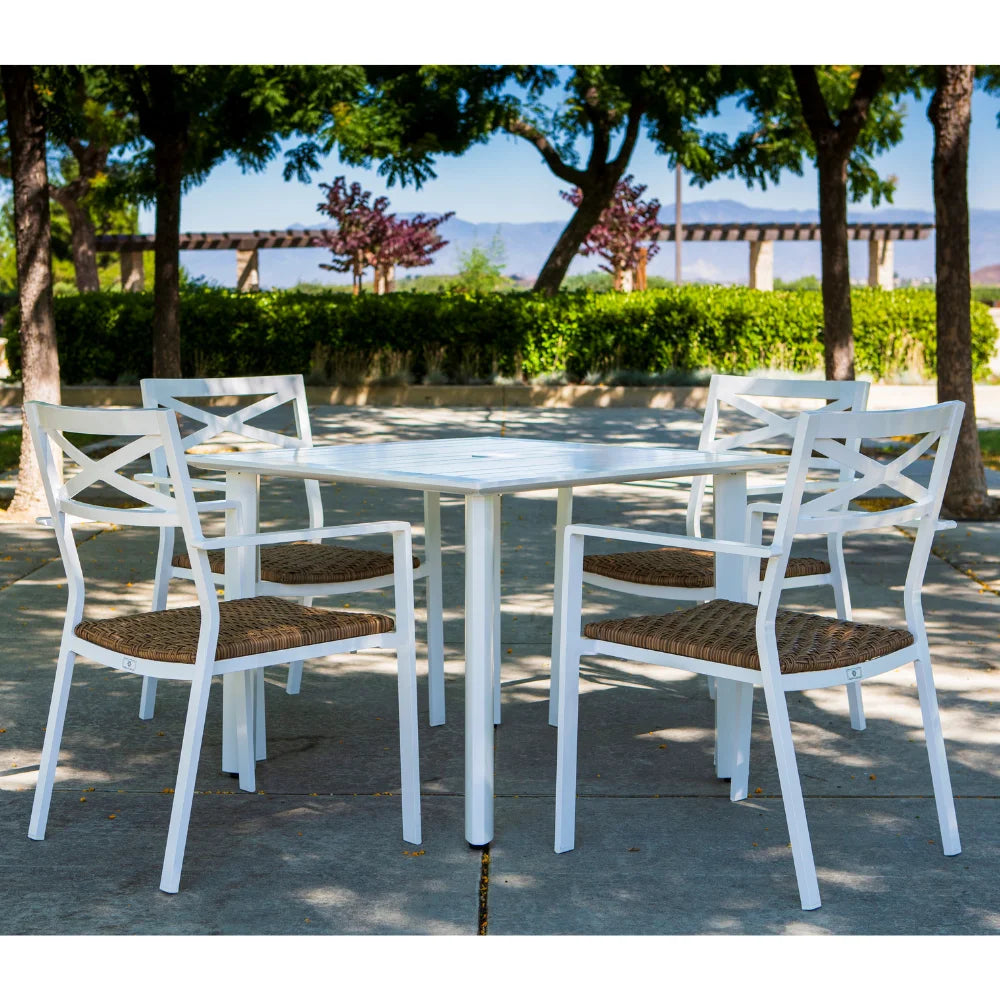 Premium Aluminum Outdoor Stackable Dining Armchairs with White Padded Cushions (Set of 4) - Weather-Resistant Patio Furniture for Backyard, Poolside & Garden Dining