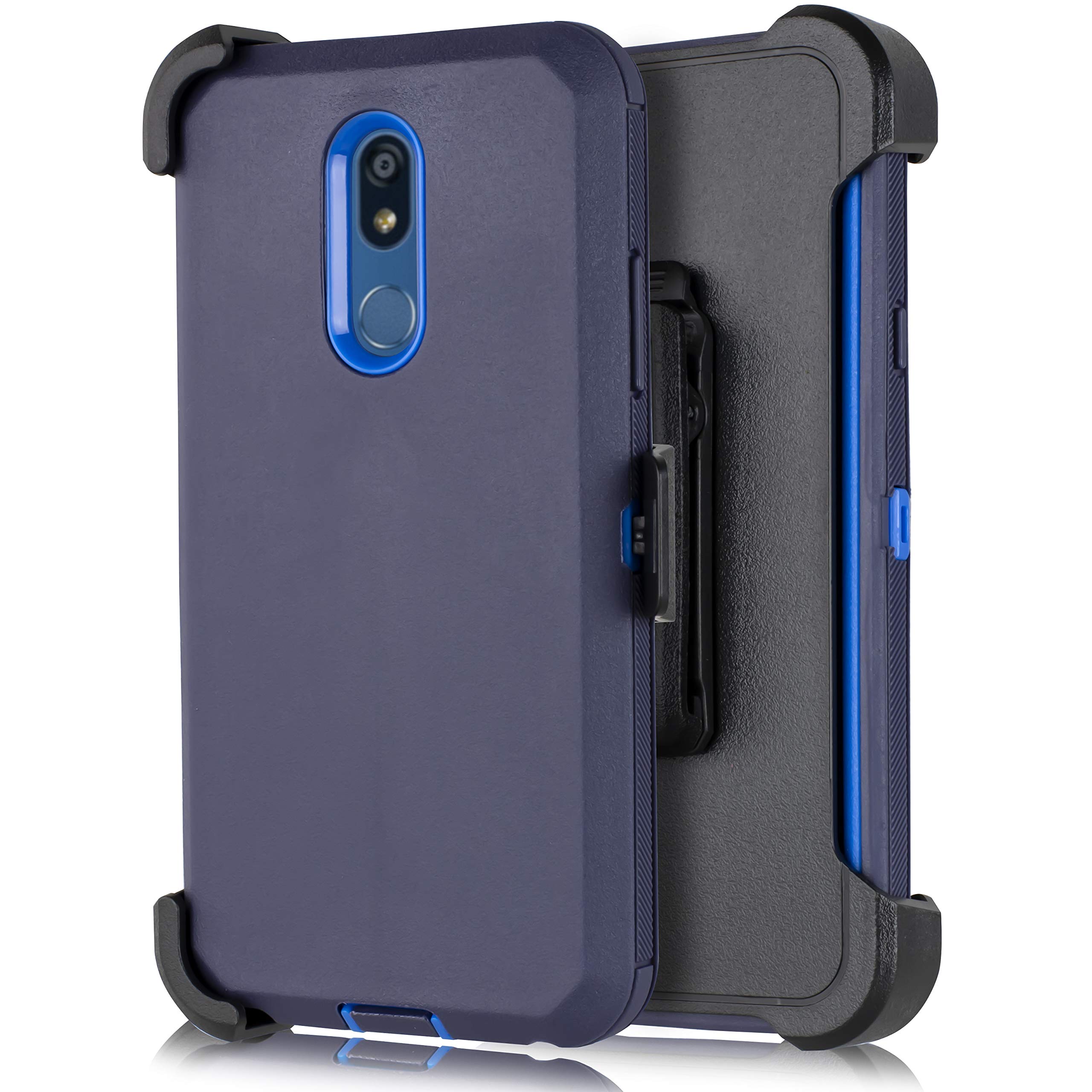 Shockproof Rugged Phone Case for LG K40/Solo LTE/Harmony 3/K12 Plus/X4 2019 - Heavy Duty Full Body Armor Protection with Belt Clip Holster & Kickstand (Navy) - Perfect for Outdoor Activities, Construction Work, and Extreme Sports Protection