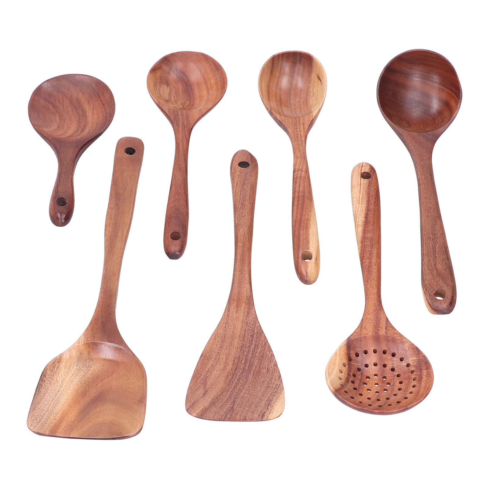 Nonstick Wooden Kitchen Utensil Set - 7Pcs Wood Spatula Spoon Cookware with Long Handle for Cooking & Baking | Home Kitchen Accessories Tools (Includes Paper Box) | Perfect for Frying, Sauteing & Serving Dishes