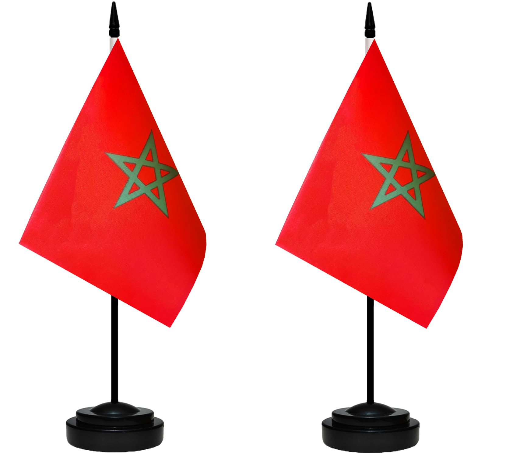 Premium Miniature Morocco Flag Set - 2 Pack Small Desk Flags with 13