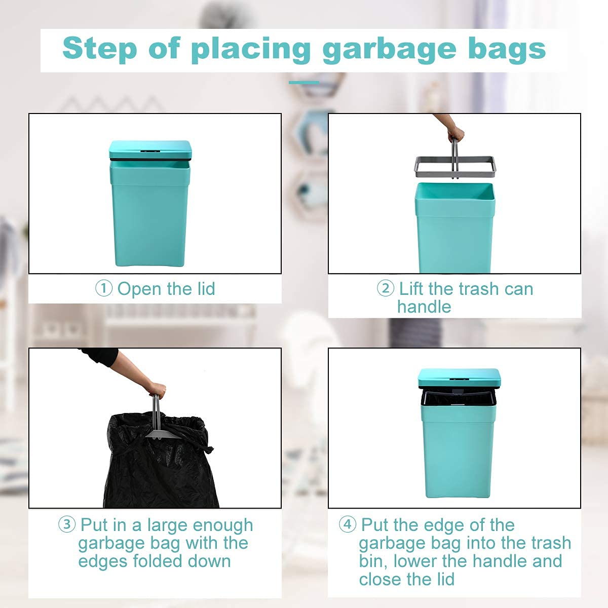 Automatic Motion Sensor Trash Can - 13 Gallon (50 Liter) Touch-Free Kitchen Garbage Bin with Lid, Blue Plastic Waste Basket for Office, Bathroom, Living Room & Home Use - Set of 2, Ideal for Hands-Free Disposal & Hygiene Maintenance