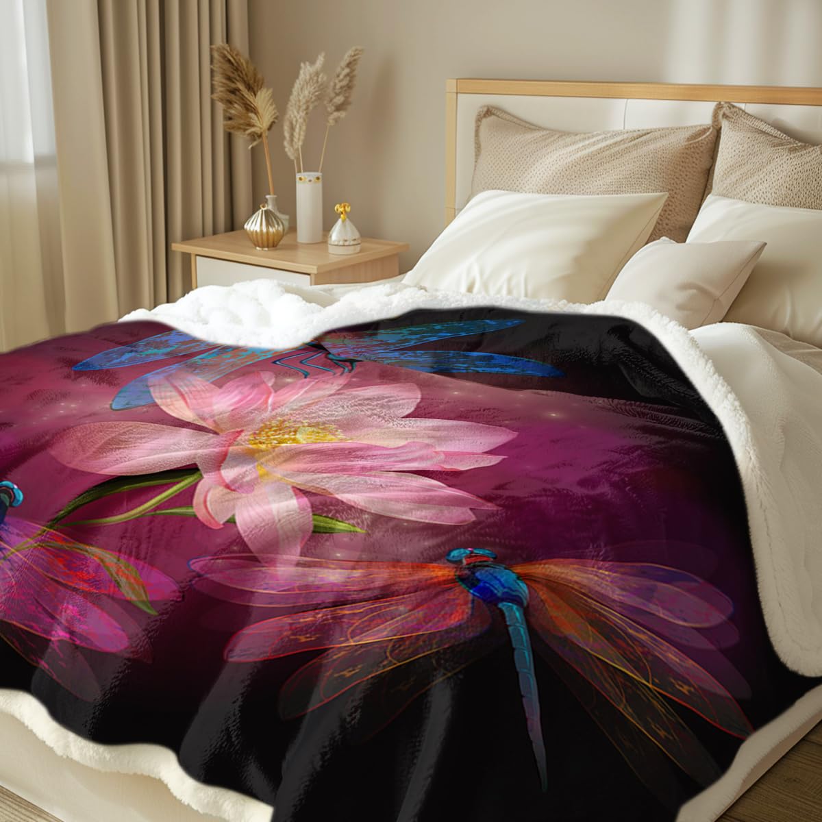 Sleepwish Dragonfly Fleece Throw Blanket for Kids & Adults - Soft Sherpa Blanket 30