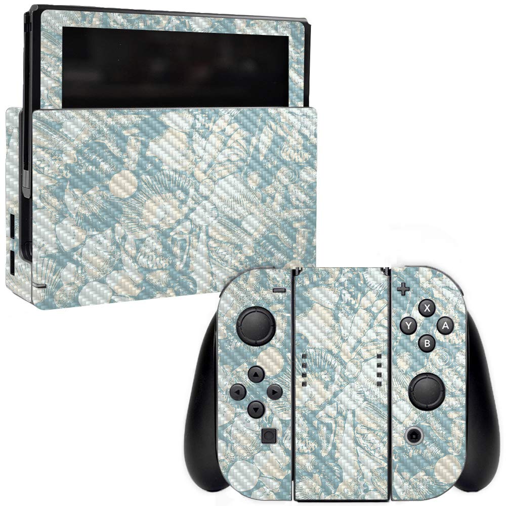 Premium Carbon Fiber Skin for Nintendo Switch - Blue Seashells Design | Protective & Durable Textured Cover | Easy to Apply & Remove | Made in USA | Perfect for Gaming Protection & Style Upgrade