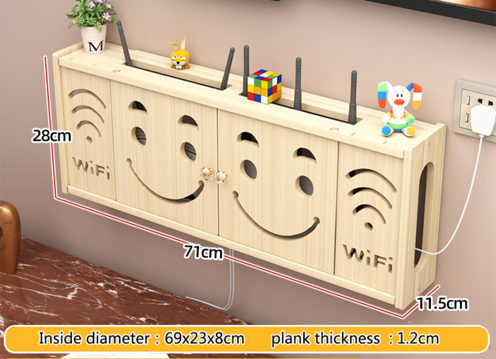 WiFi Router Hidden Box - Wall Mounted Storage Rack for Routers & Modems (A-71x28cm) - Perfect for Home, Office & Entertainment Center Cable Management