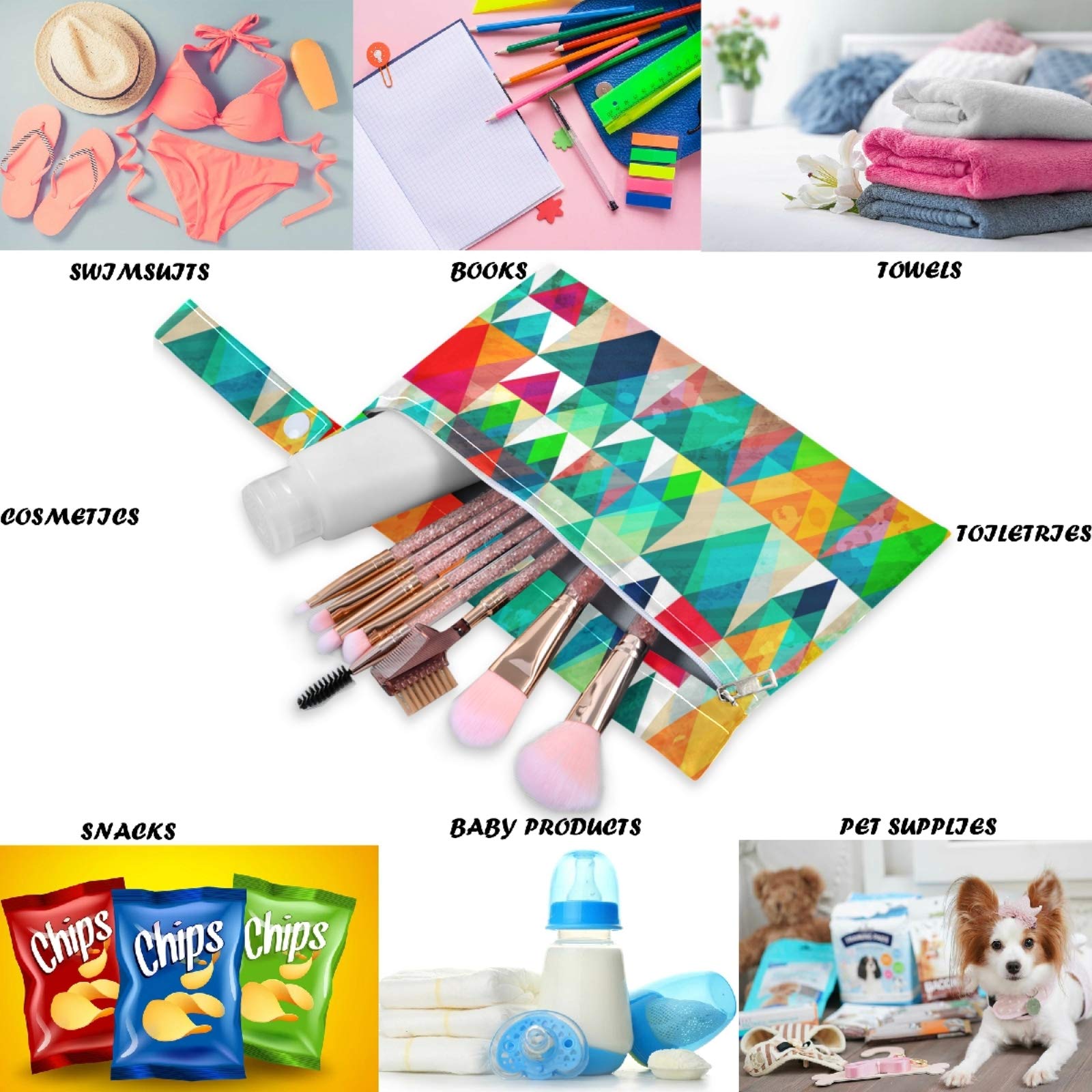 Visesunny 2-Pack Waterproof Wet Bags with Zippered Pockets - Reusable Washable Triangle Pouch for Travel, Beach, Pool & Gym - Perfect for Swimsuits, Diapers, Toiletries & Dirty Clothes - Great for Daycare, Stroller & Sports Activities