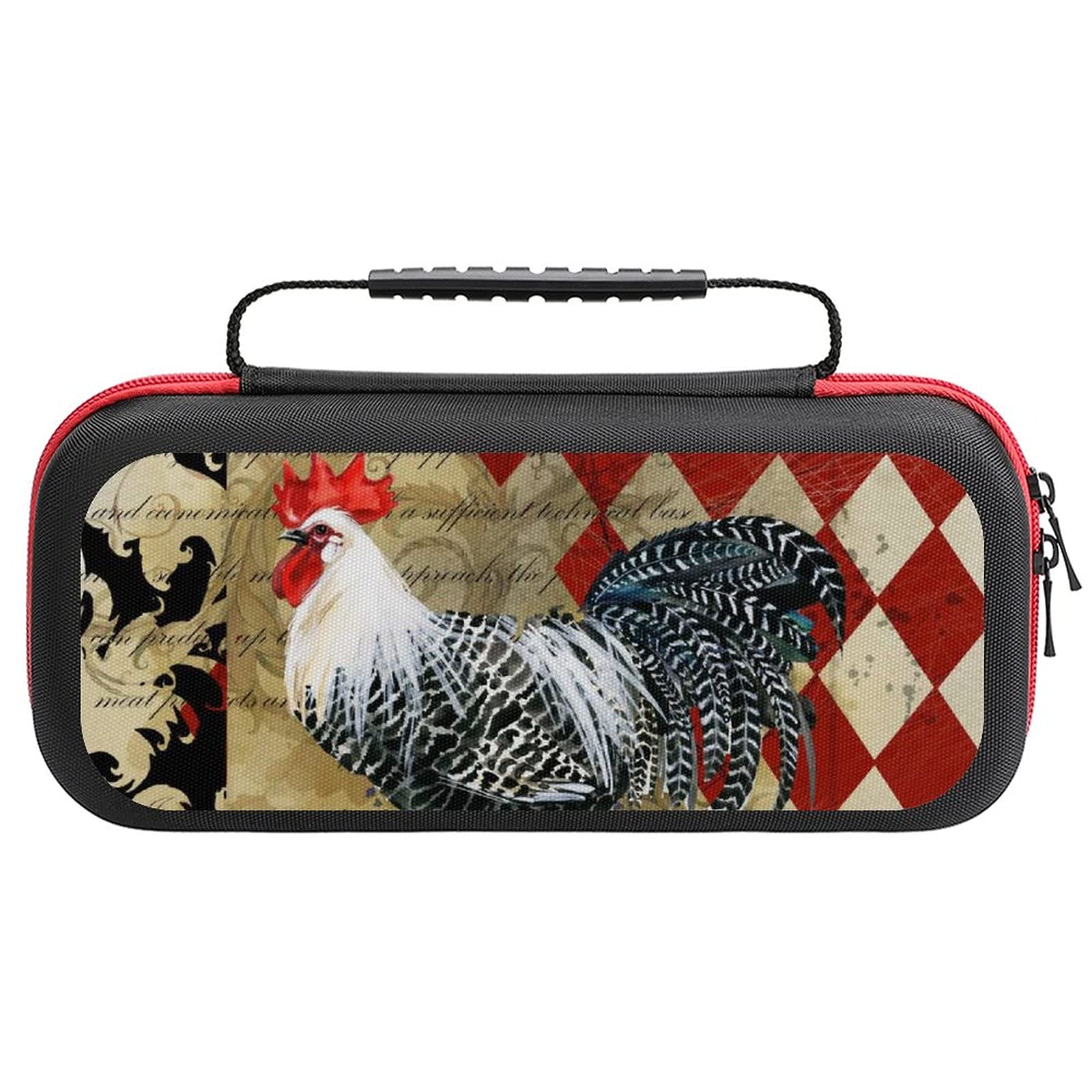Vintage Rooster Printed Carrying Case for Nintendo Switch Lite - Travel Storage Bag with Accessories Pouch | Portable Protective Cover for Gaming Console, Perfect for Travel, Commuting & On-the-Go Gaming